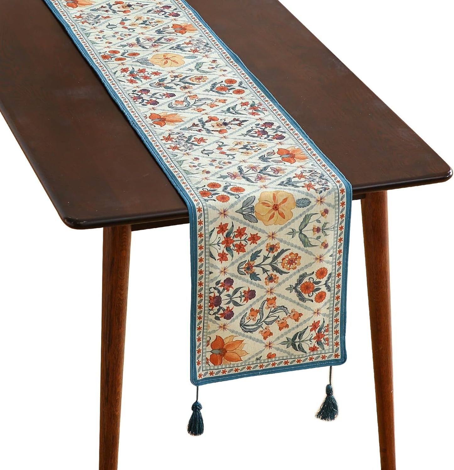 ISAENNE Designer Bohemian Elegant Linen Table Runner 102 Inches Long,Colorful Flower Pattern Table Runners for Dining Tables,Thanksgiving,Kitchen Tables,Christmas,12"*102"-Floralsea A