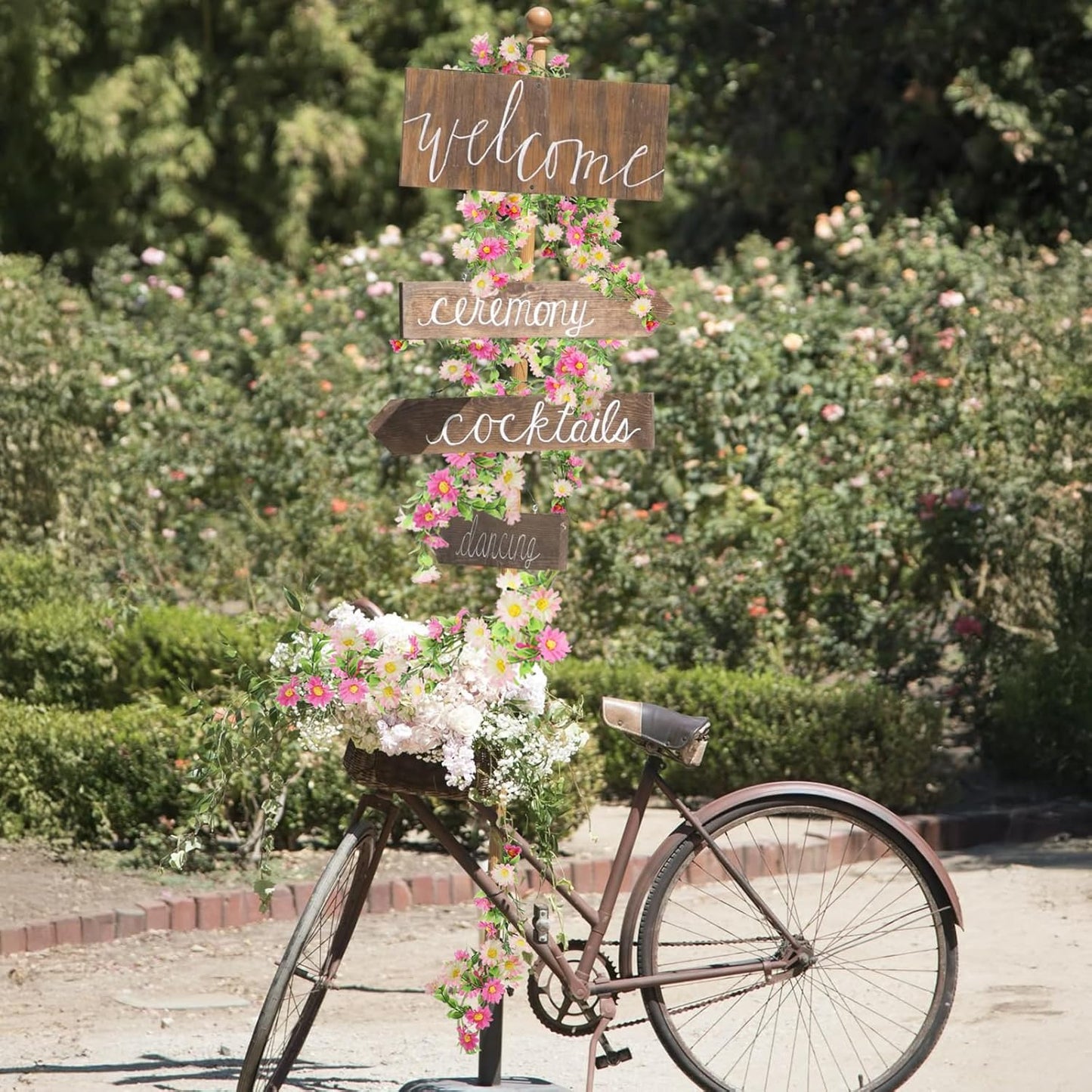 2 Pack Pink Flower Garland Daisy Flowers Silk Artificial Wildflower 13ft Wedding Floral Garland Fake Hanging Vines for Party Decoration Wall Backdrop Table Runner Indoor Outdoor Decor Multicolored