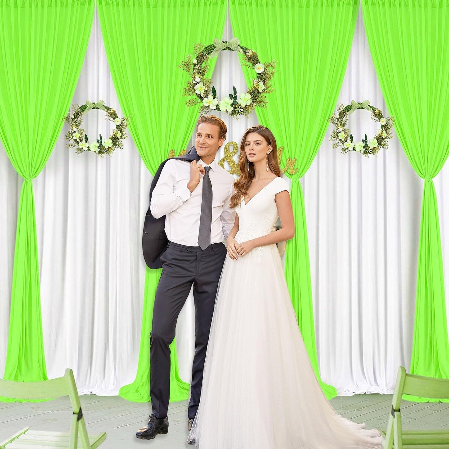 10 x 10 Feet Light Green Backdrop Curtain for Partie, Background Curtains for Photoshoot, Birthday, Wedding, Halloween, Thanksgiving, Christmas Day, New Year Party Decorations 5Ft x 10Ft, 2 Panels