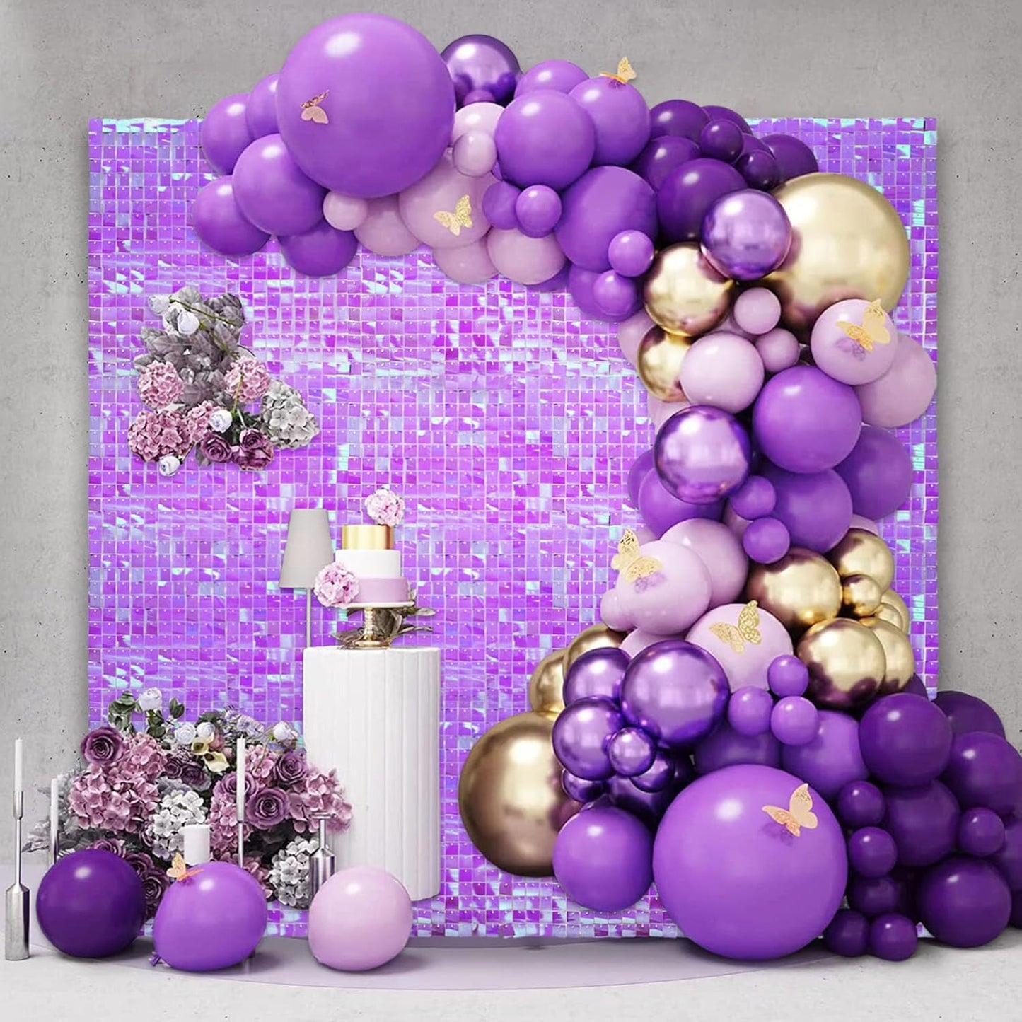 12PCS Colorful Purple Shimmer Wall Backdrop, Square Sequin Photo Backdrops Panel, Glitter Wall Background for Birthdays, Weddings, Christmas, Engagements, Disco Bachelorette Party Decor (3FTx4FT)