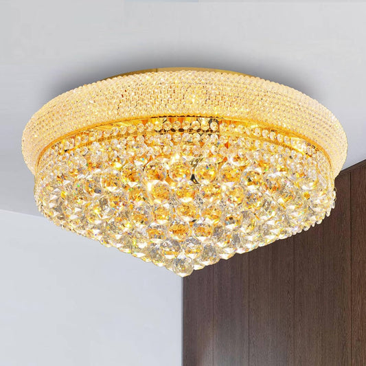 11-Lights Golden Finish Classic Empire Style K9 Crystal Chandelier Ceiling Light for Living Room Foyer Dining Room Hallway Bedroom (24×12 inch) New Packaging Easy to Install