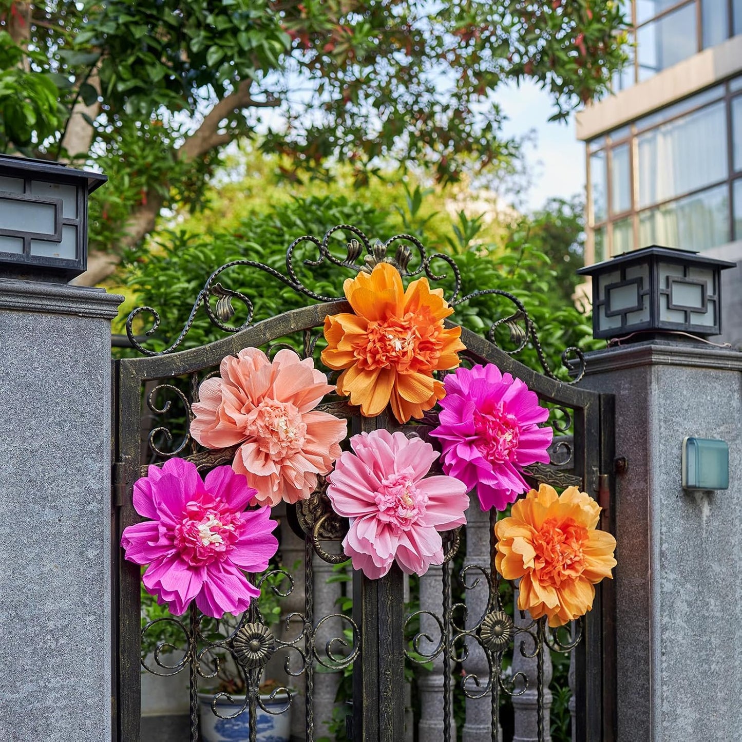 SUNBEAUTY 6 PCS Hot Pink and Orange Paper Flowers Decorations Crepe Paper Flowers 12 in Tissue Paper Flowers Decorations for Wall Birthday Party Baby Bridal Shower Office Classroom Wedding Carnival