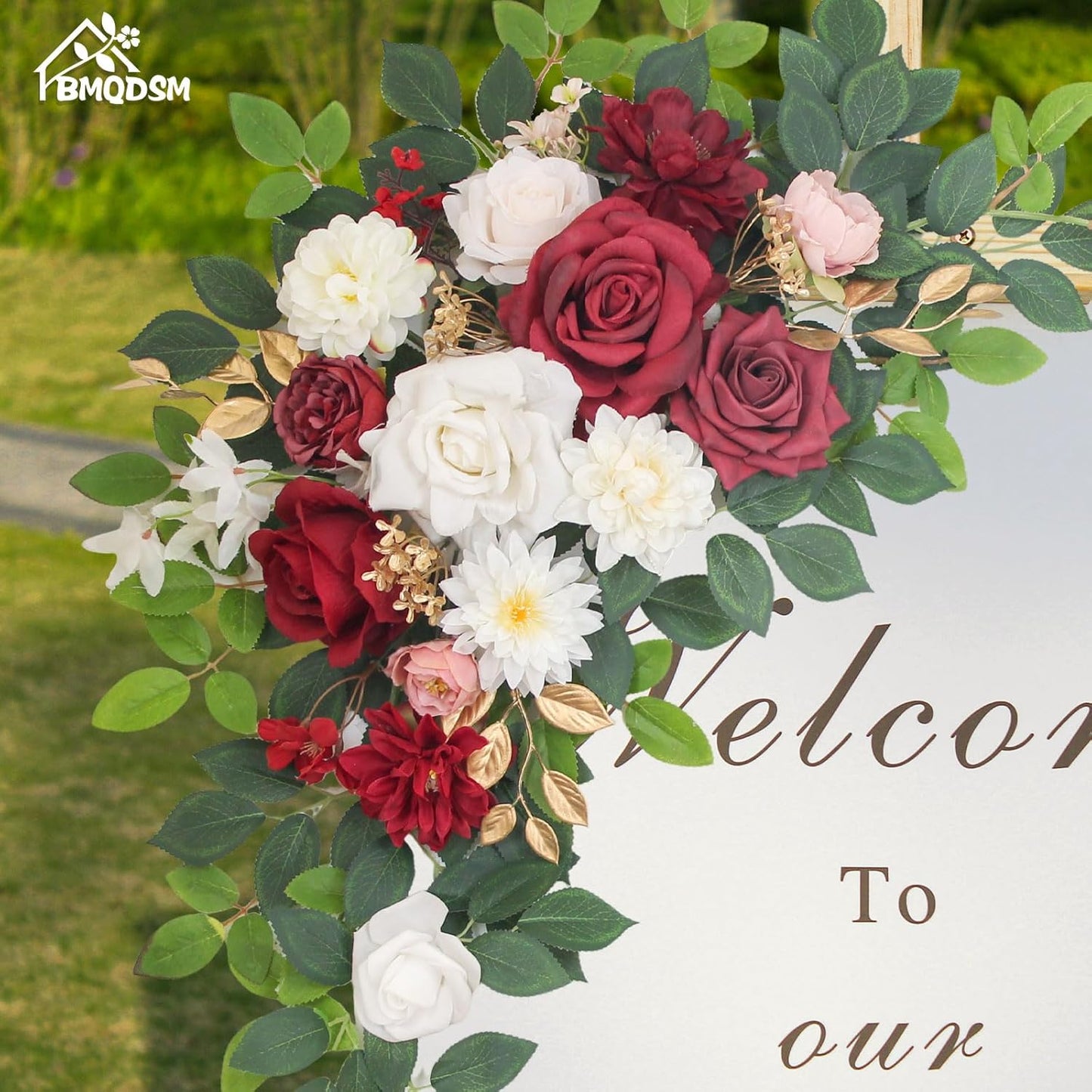 Pack of 2 Artificial Flowers for Backdrop Decoration, Wedding Arch Flowers,Reception Welcome Sign, Eucalyptus Garland, Suited to Aisle Decor and Wedding Arches (Red White)