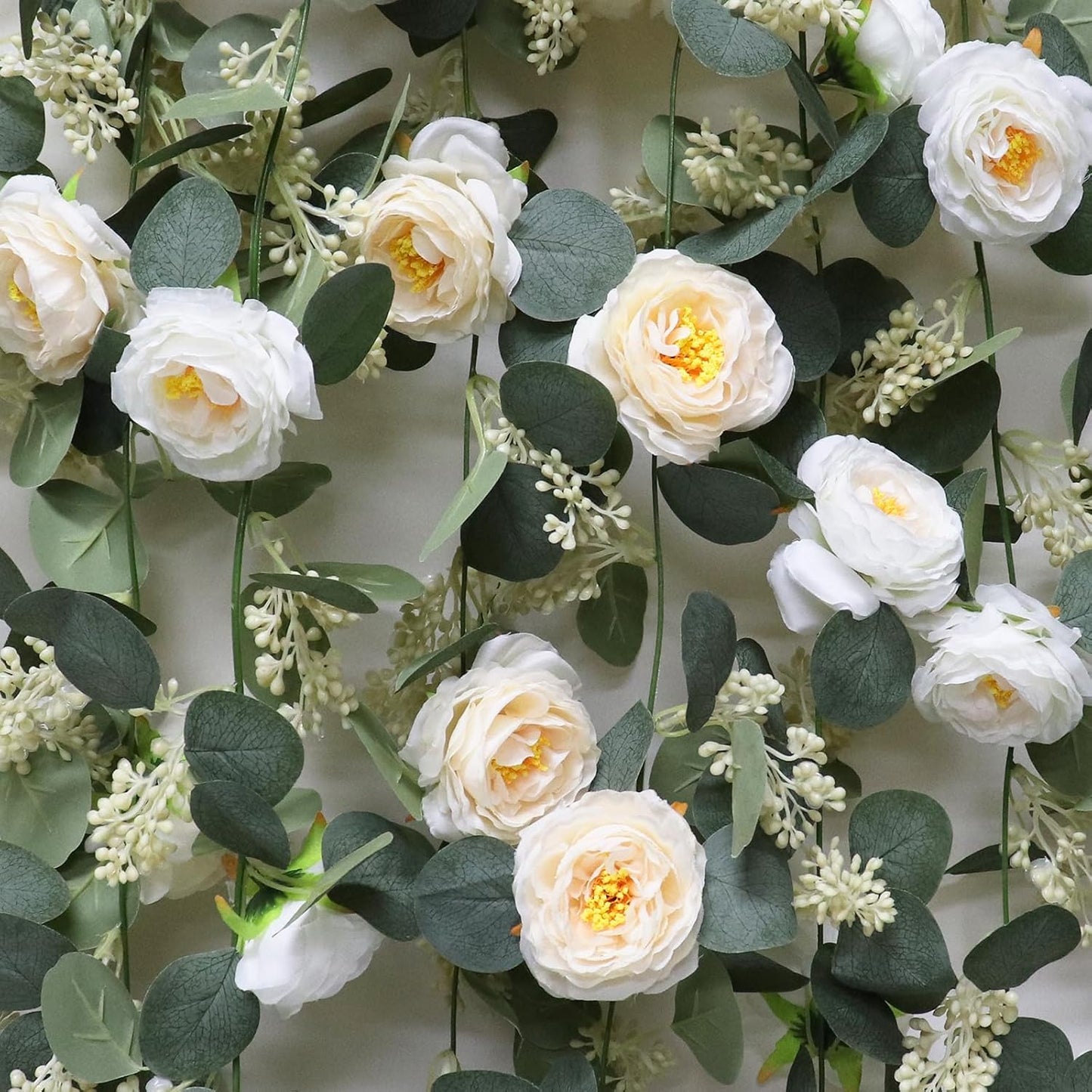 MAKHOT 2PCS Eucalyptus Garland, 6.6Ft Artificial Greenery Garlands Flower Decor, Green Spring Garland Wreath Vines Decorations for Table Home Wedding Mantle Party (Champagne)