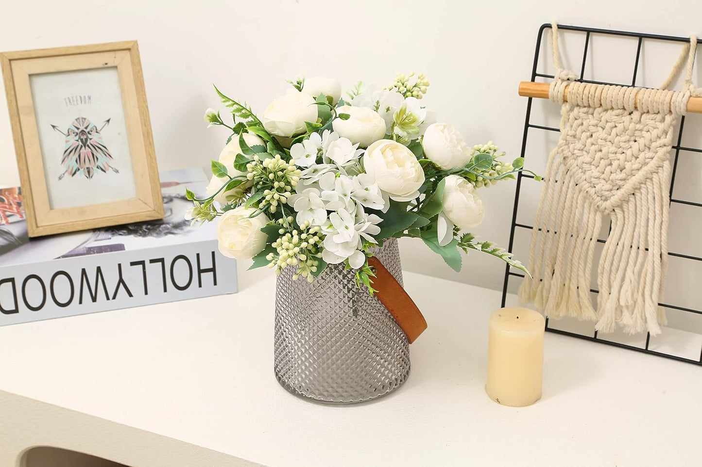 Artificial Flowers Fake Peony Silk Mini Plastic Bridal Flowers for DIY Wedding Bouquets Home Decorations 4 Packs(Light Yellow)