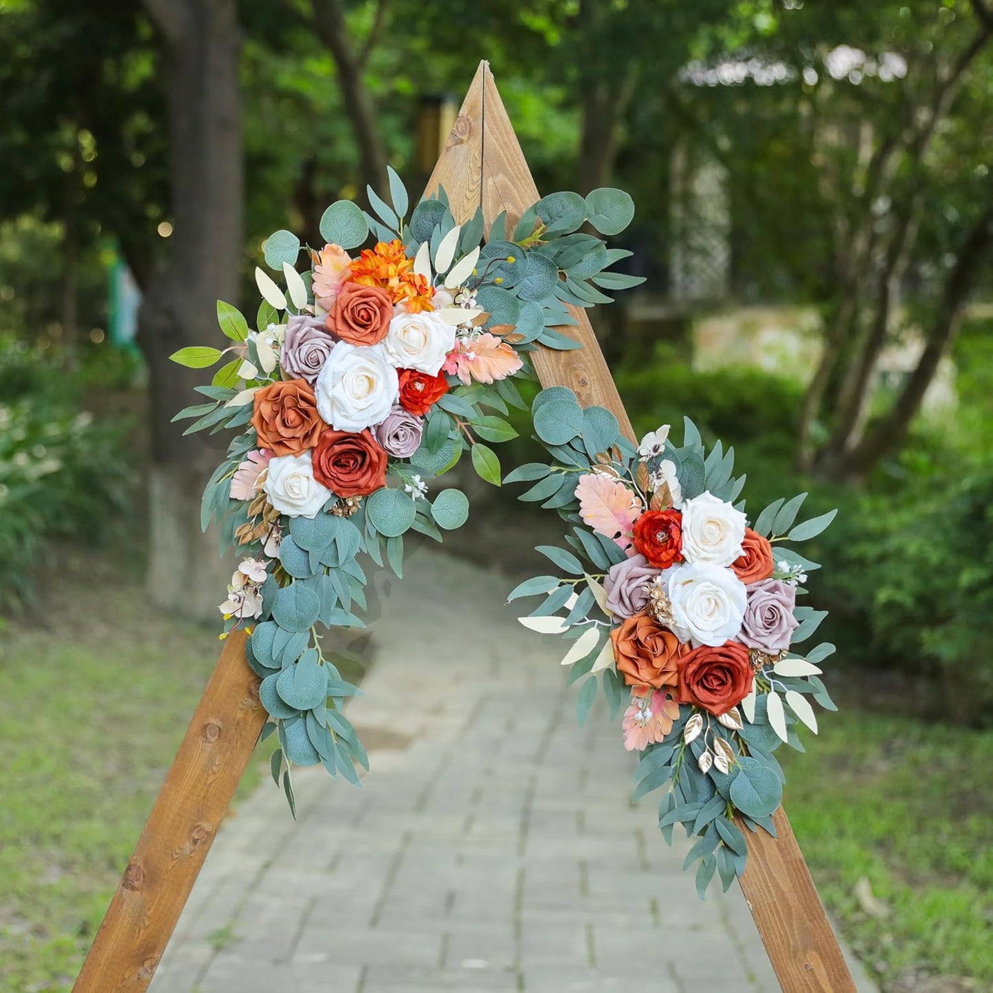 Burnt Orange Wedding Arch Flowers, Artificial Flowers for Wedding Welcome Signs and Autumn Weddings Reception Ceremony Decoration, Fall Flowers Decor (Set of 2)