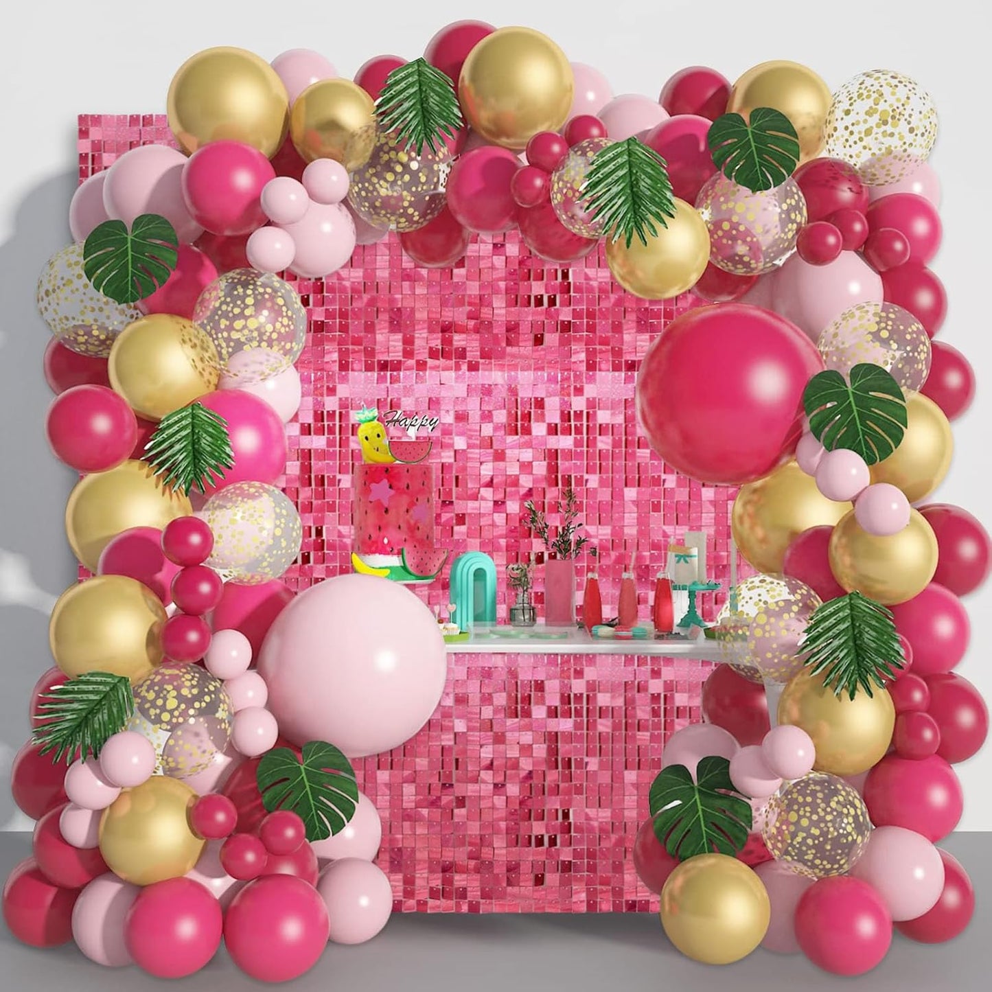 12PCS Deep Pink Shimmer Wall Backdrop, Laser Square Sequin Photo Backdrops Panel, Glitter Wall Background for Birthdays, Weddings, Christmas, Engagements, Disco Bachelorette Party Decor (3FTx4FT)