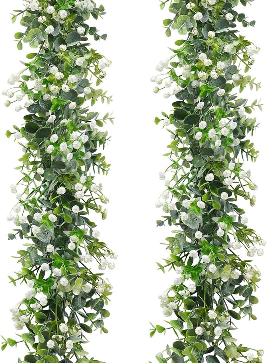 SOMYTING Artificial Eucalyptus Garland 2 Packs 6Ft Faux Eucalyptus Garlands Eucalyptus Leaves Table Greenery Garland Wreath Vines Artificial Vine Plants for Wedding Backdrop Arch Party Decor (2PCS)