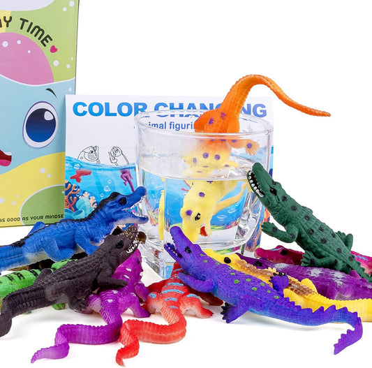 10 Pcs Alligator Animal Figure Bath Toys, Color Changing Crocodile Toy, for Kids 3 Years and up, for Themed Parties, Cake Topper, Kids Easter Basket, Stress Relief Adults