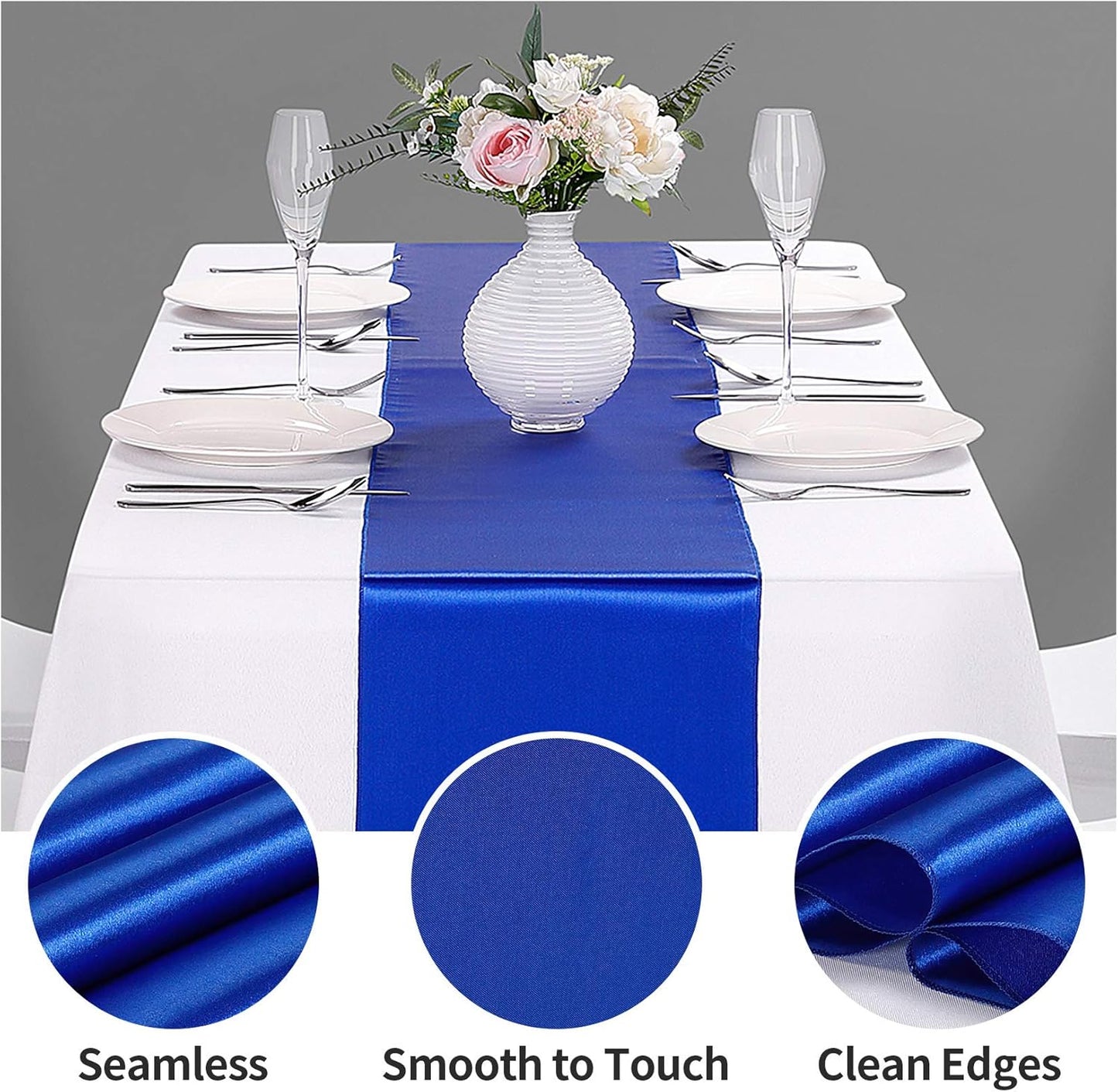 15-Pack Satin Table Runner Royal Blue 12 x 108 inches Long, Table Runners for Wedding, Birthday Parties, Banquets Decorations（15 Pack, 12x108 Inch, Royal Blue
