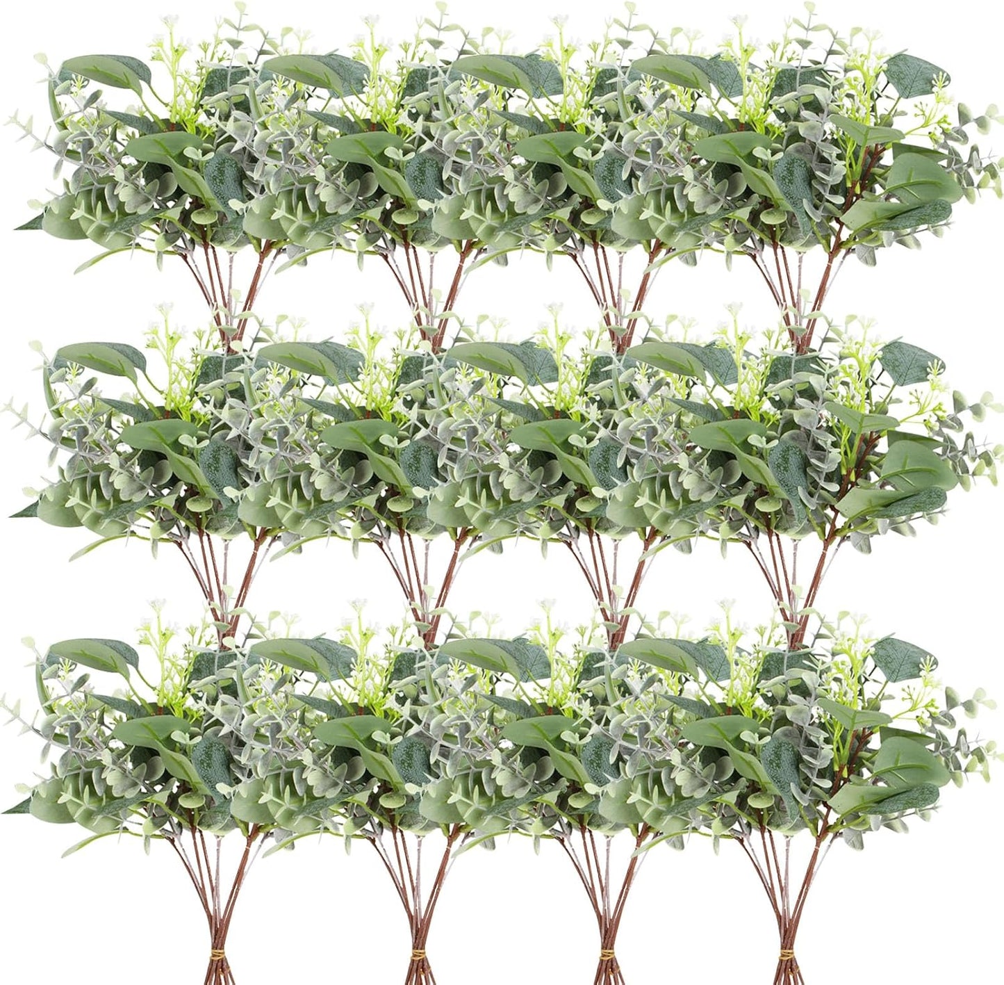 120 PCS Artificial Eucalyptus Stems Bulk Faux Silver Dollar Leaves for Vase Bouquets Baby Eucalyptus Leaves for Family Wedding Center Flower Arrangement