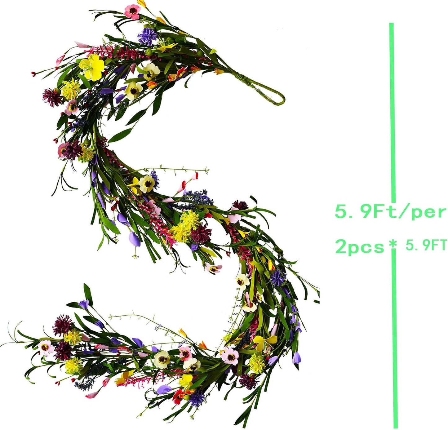 2PCS Artificial Wildflower Garland, 6FT Faux Flower Hanging Vine, Purple Flowers Ivy, Spring Summer Garland with Eucalyptus Lavender Vine for Sign Board Party Home Decor