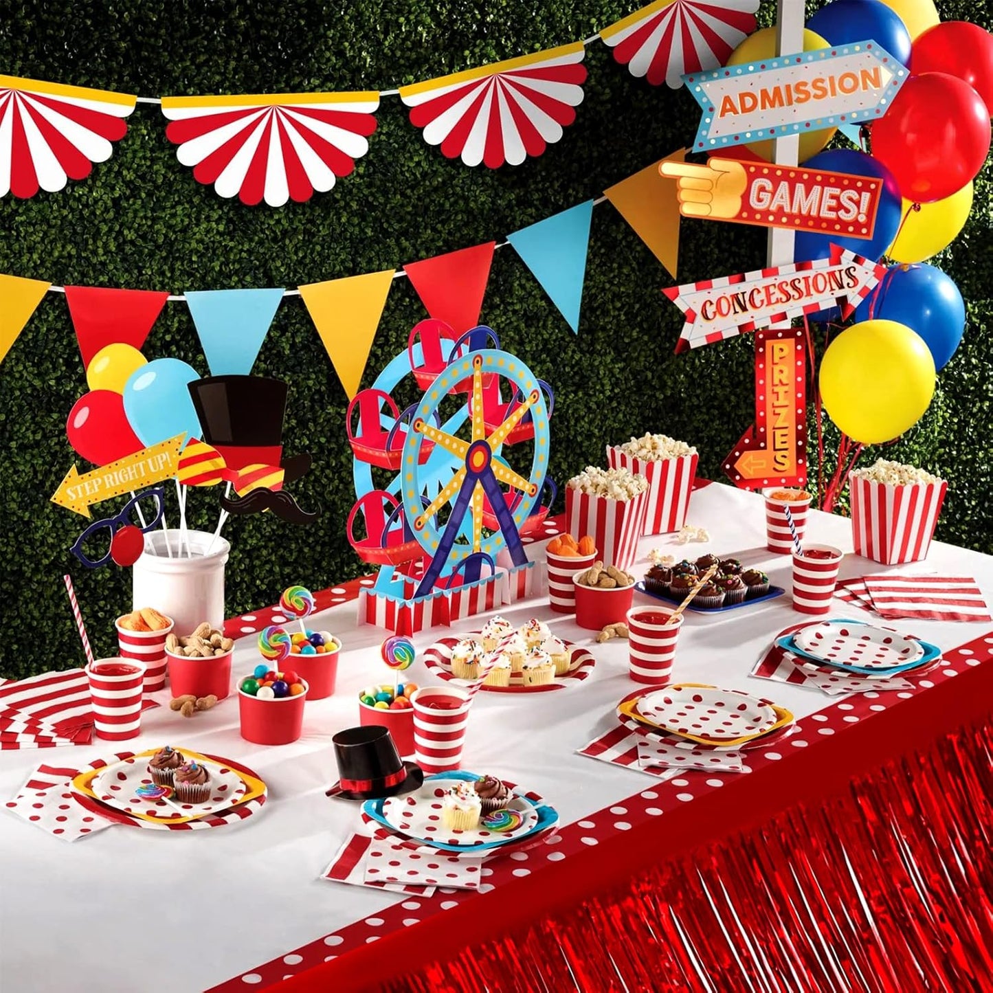 4 Pack 29x108 Inch Metallic Foil Fringe Tinsel Table Skirts for Rectangle Tables Streamer Backdrop for Wedding, Birthday, Parade Floats, Christmas, Halloween Party Decoration(Red)