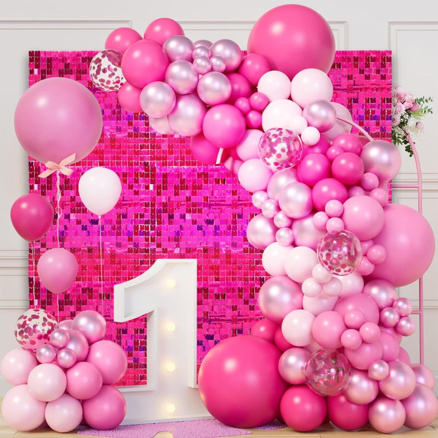 12PCS Fuchsia Shimmer Wall Backdrop, Laser Square Sequin Photo Backdrops Panel, Glitter Wall Background for Birthdays, Weddings, Christmas, Engagements, Disco Bachelorette Party Decoration (3FTx4FT)