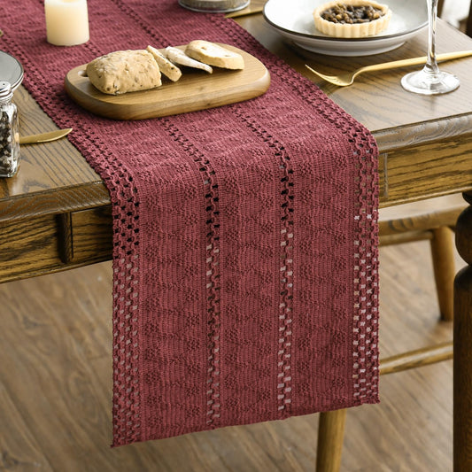 Artoid Mode Red Farmhouse Woven Rustic Hollow Table Runner, Seasonal Holiday Hollow Kitchen Dining Table Decoration for Home Party Decor 12x72 Inch