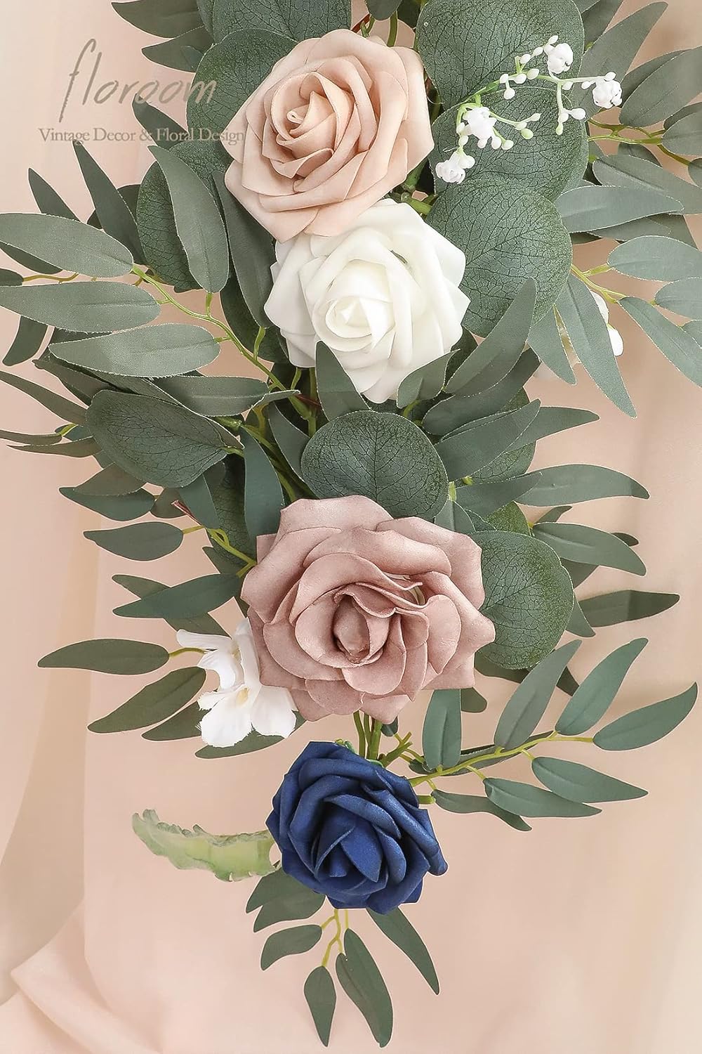 Floroom 6ft Artificial Eucalyptus Garland with Flowers Fake Greenery Faux Floral Vine Garland for Table Decor Wedding Centerpieces Bridal Shower Party Decorations, Dusty Rose & Navy