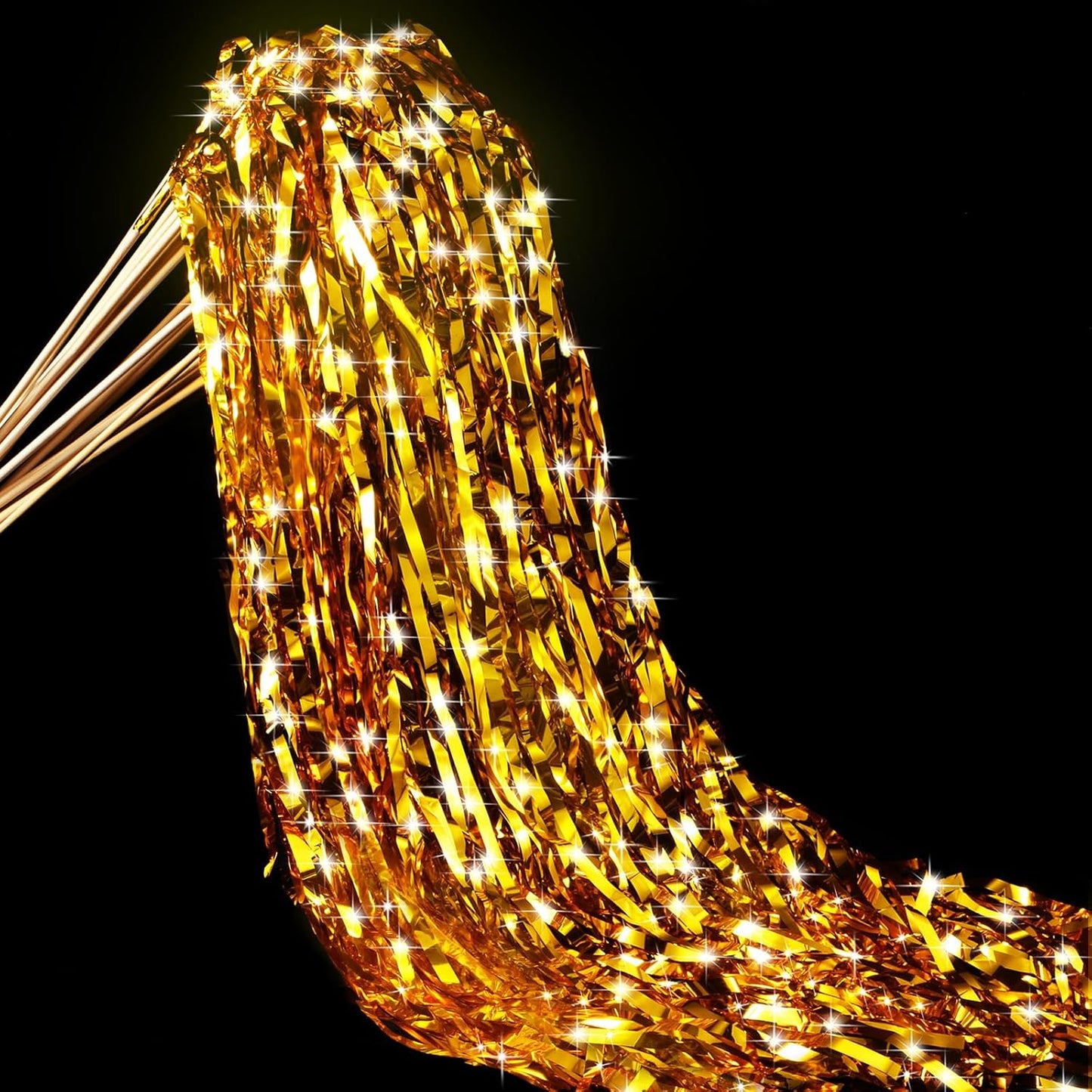 100 Pcs Wedding Fairy Wands with Bells Foil Tinsel Ribbon Stick Wands Tinsel Party Streamers with Bell Glittery Bridal Wedding Send Off Ideas Holiday Celebration (Golden)