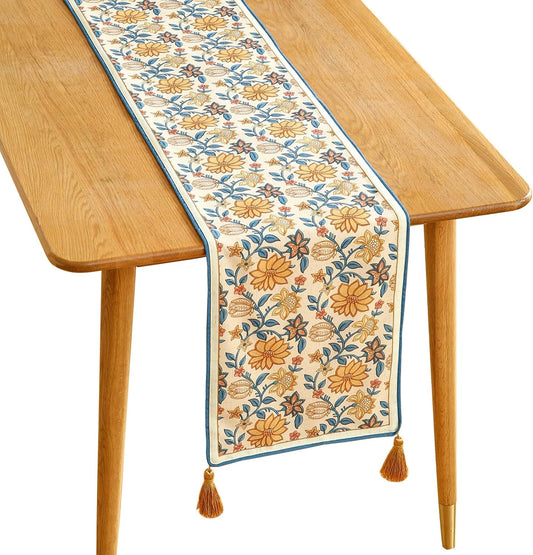 ISAENNE Designer Bohemian Elegant Linen Table Runner 102 Inches Long,Floral Pattern Duable Decor Table Runners for Dining Tables,Thanksgiving,Kitchen Tables,Christmas,12"*102"-Estevan B