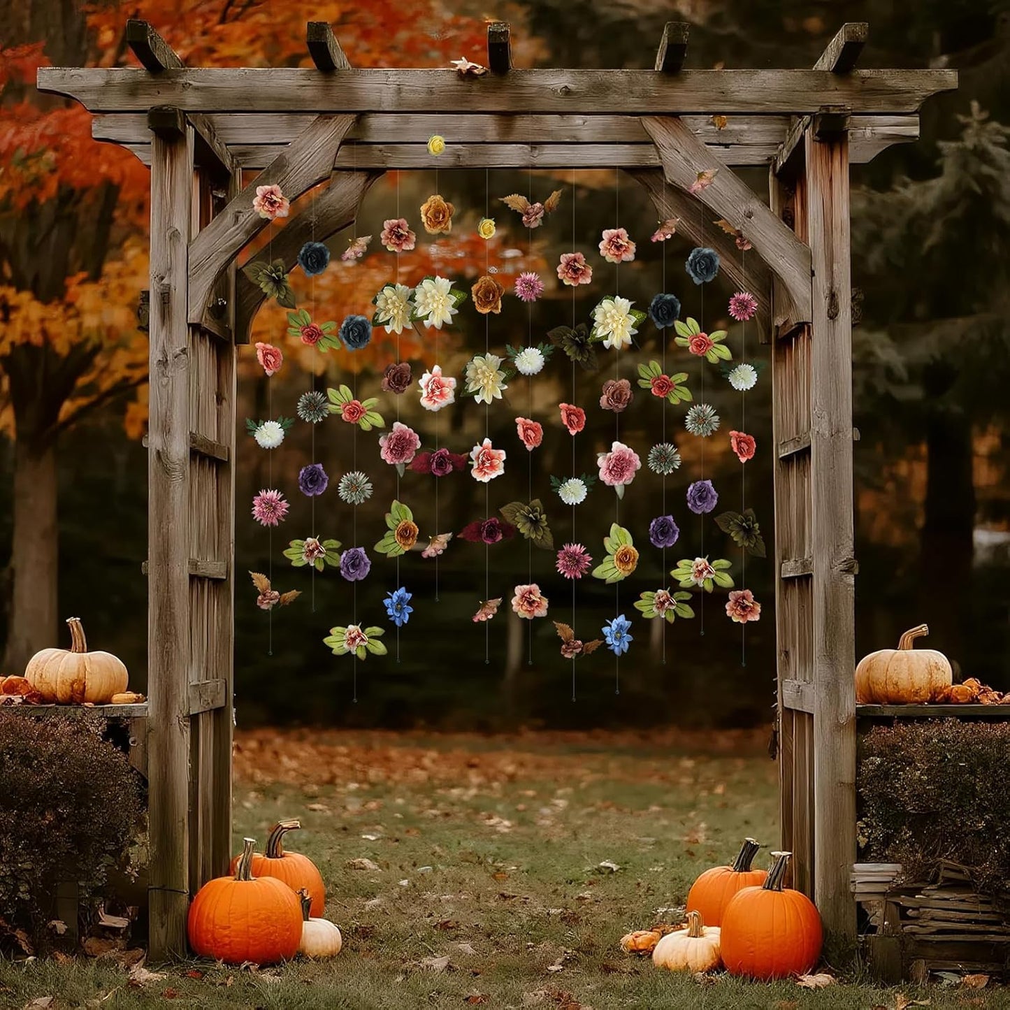 XunYee 6 Pcs 35.4 ft Flower Garlands Hanging Wildflower Backdrop Decoration Artificial Floral Garlands Fake Flower Vines Faux Silk Wildflower Decor for Halloween Fall Wedding Garden Wall Arch(Fall)