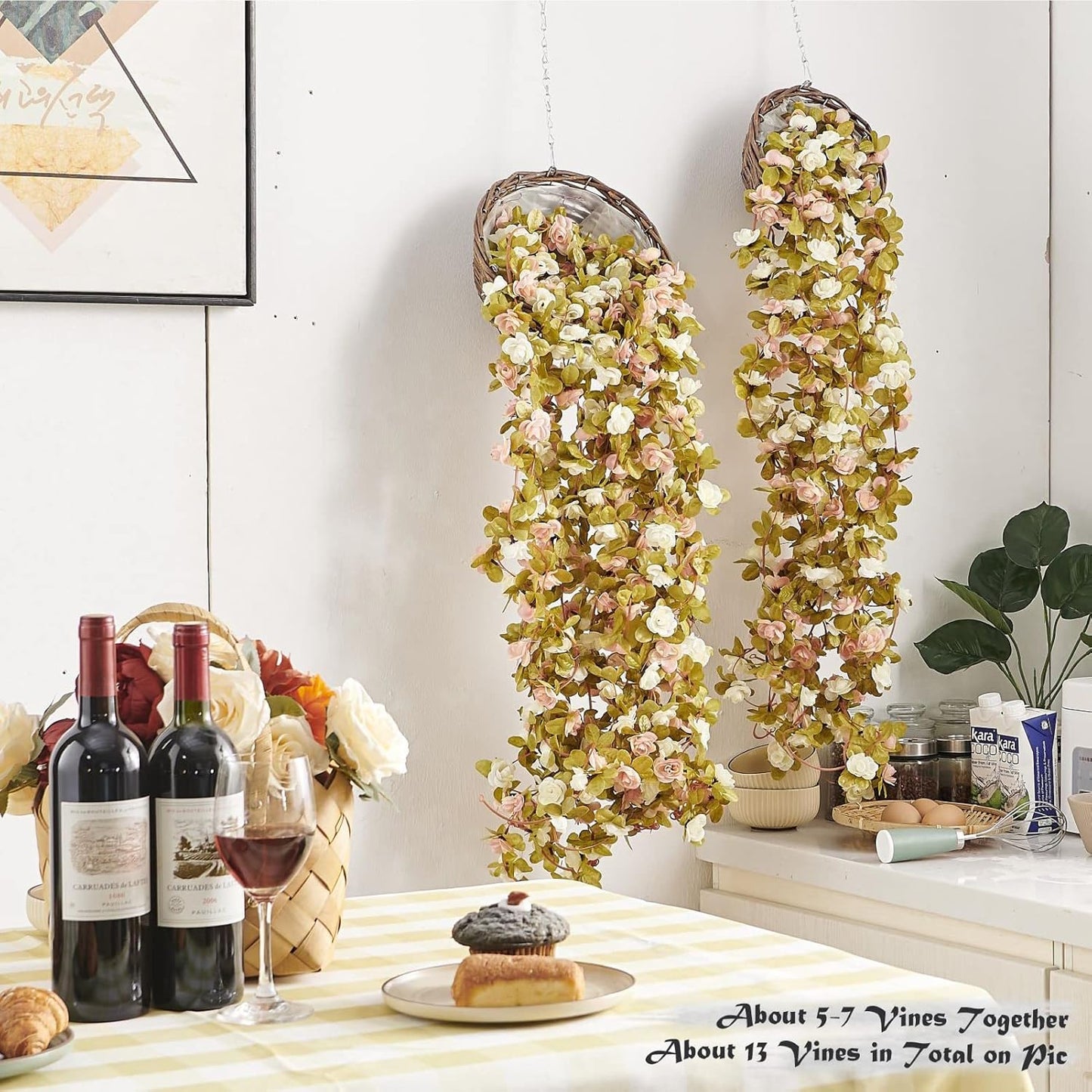 6 Pcs x 8.2 ft Flower Garland Artificial Rose Vine Flowers with Green Leaves Hanging Fake Roses Vine for Room Party Home Wedding Birthday Christmas Wall Arch Decor, Fall Pink Flower