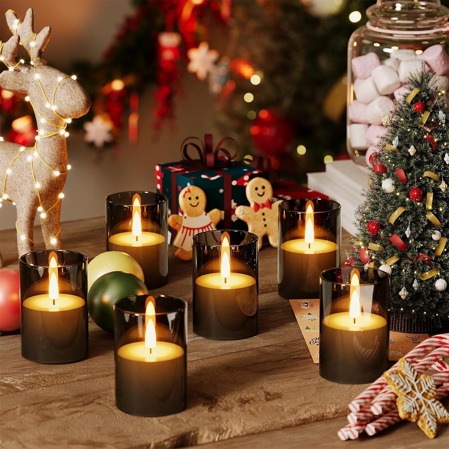 12Pack Flickering Flameless LED Candles with Timer, Battery Powered - Small Pillar & Votive, Black (2"X3")