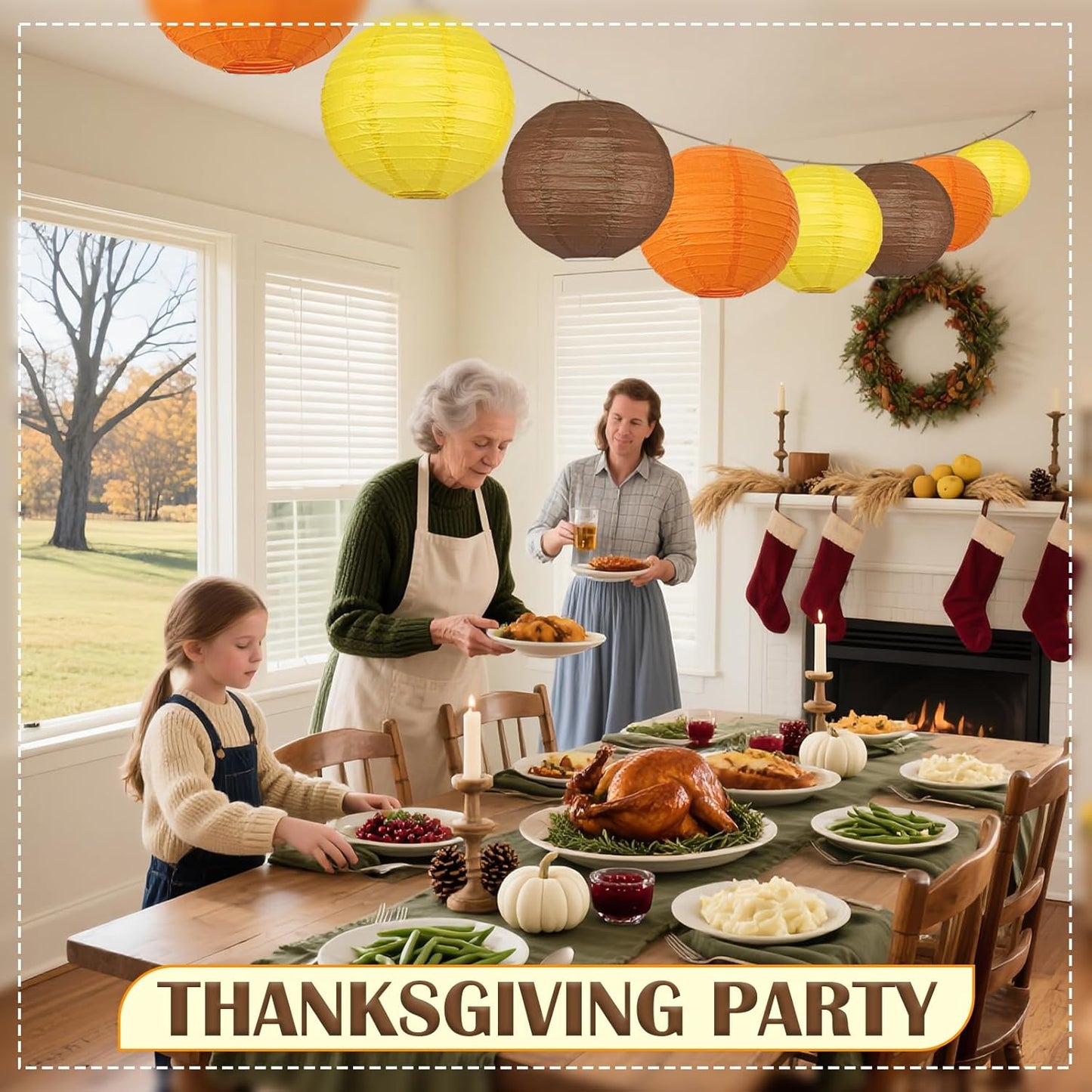 12Pcs Fall Paper Lanterns, Various Sizes (6" 8" 10" 12") Hanging Yellow Orange and Brown Paper Lanterns for Baby Shower Bridal Shower Wedding Birthday Thanksgiving Fall Party Decorations