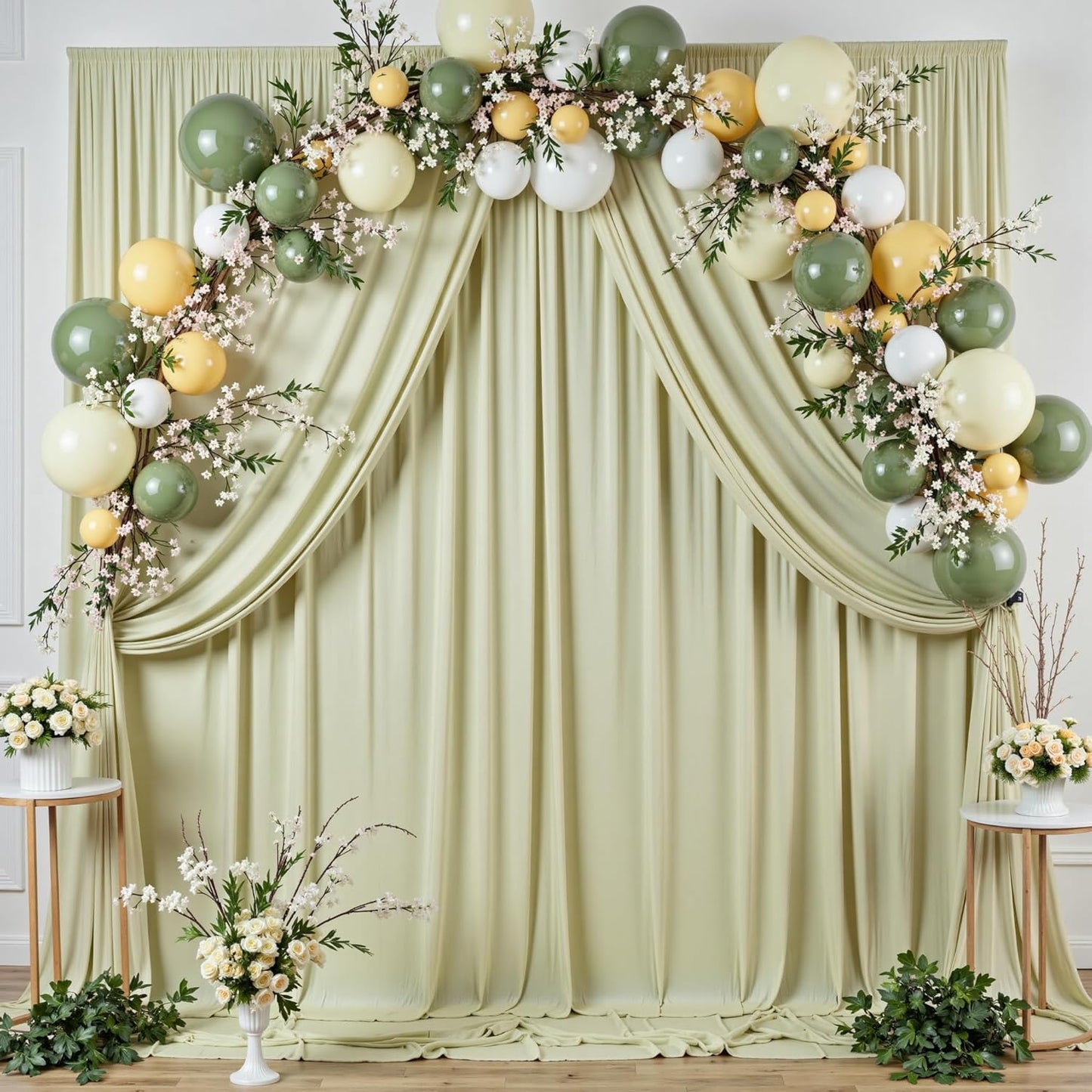 10 ft x 10 ft Wrinkle Free Sage Green Backdrop Curtain for Parties, Thick Green Polyester Photo Backdrop Drapes for Baby Shower Wedding Engagement Birthday Party Backdrop Stand,5ft x 10ft 2 Panels