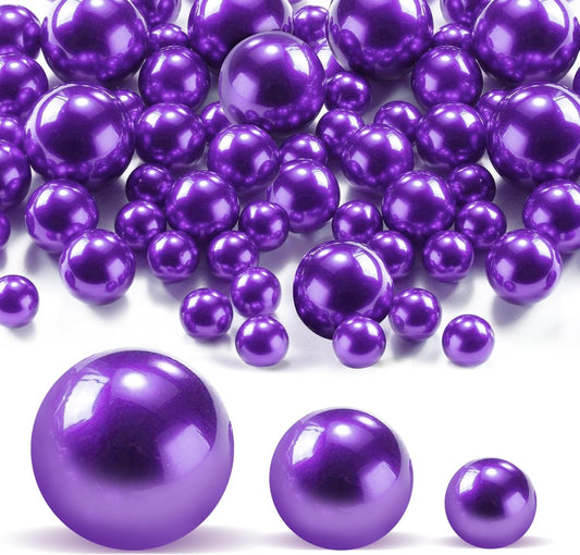180PCS Purple Beads for Centerpieces Vases, No Hole Polished Pearl Makeup Beads Mixed 8/14/20mm Sizes, Pearl Vase Fillers Table Scatters for Party Wedding Decor