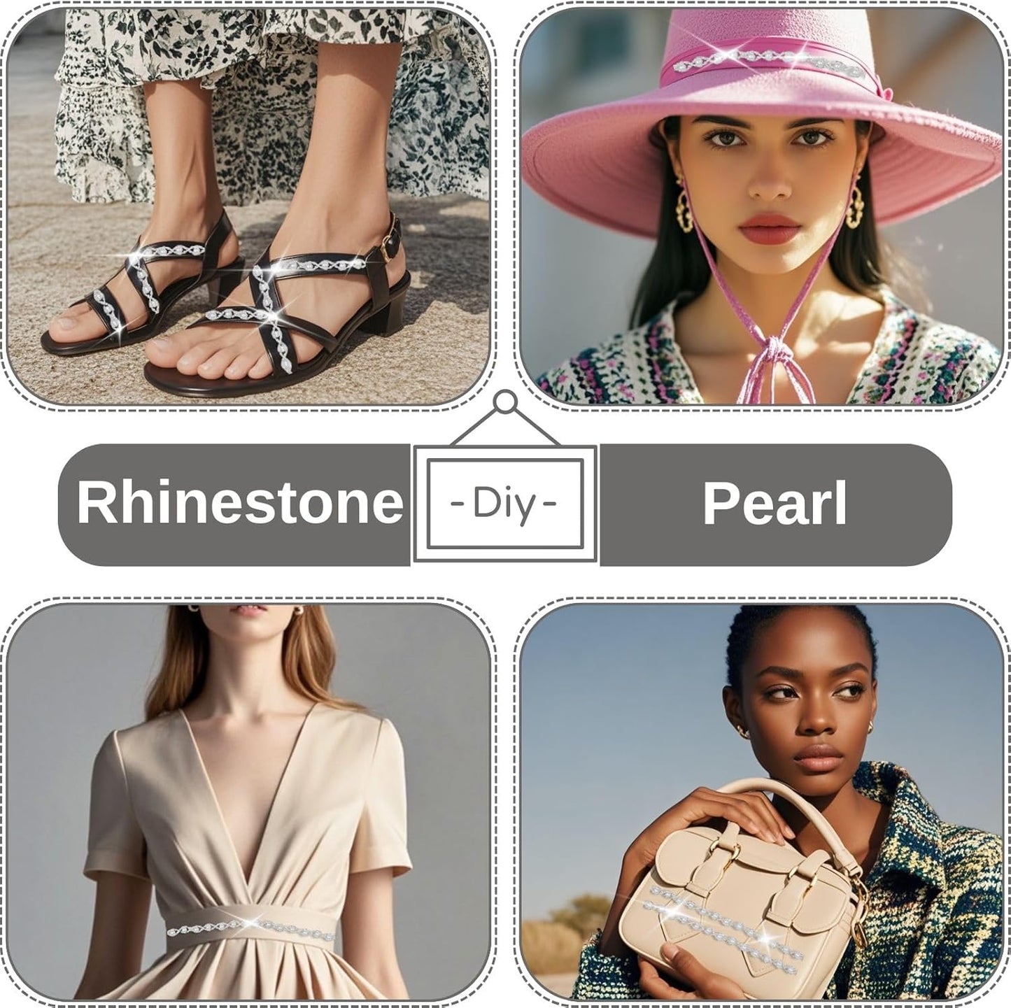 1 Yard Pearl Trim Chain Rhinestone Silver String Crystal Applique Fringe Ribbon Strips Beads Sewing Dress DIY Party Wedding Bouquet for Decoration Bridal Costume Embellishment