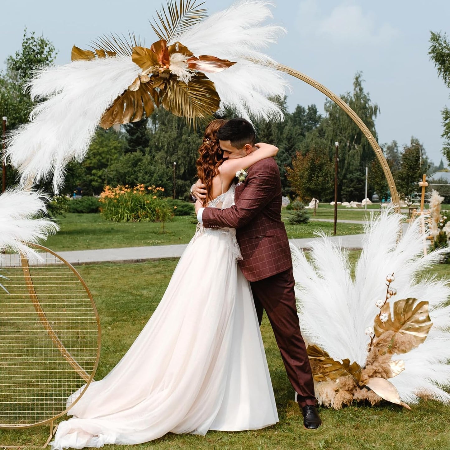 35" Faux Pampas Grass Decor, 8pcs Large Tall Fluffy Artificial Pompous Grass Branches Floral Fake Pompas Grass Bulrush Floor Vase Filler Flower Arrangement for Home Wedding Boho Decor-White