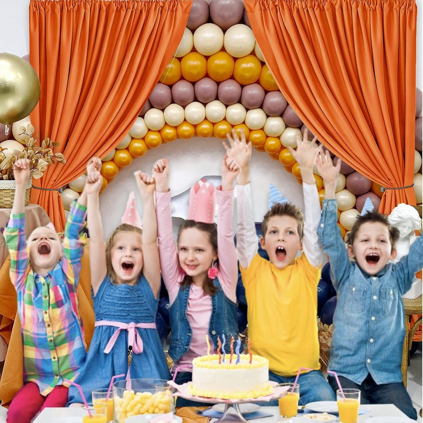 10 x 10 Feet Orange Backdrop Curtain for Partie, Background Curtains for Photoshoot, Birthday, Wedding, Halloween, Thanksgiving, Christmas Day, New Year Party Decorations 5Ft x 10Ft, 2 Panels