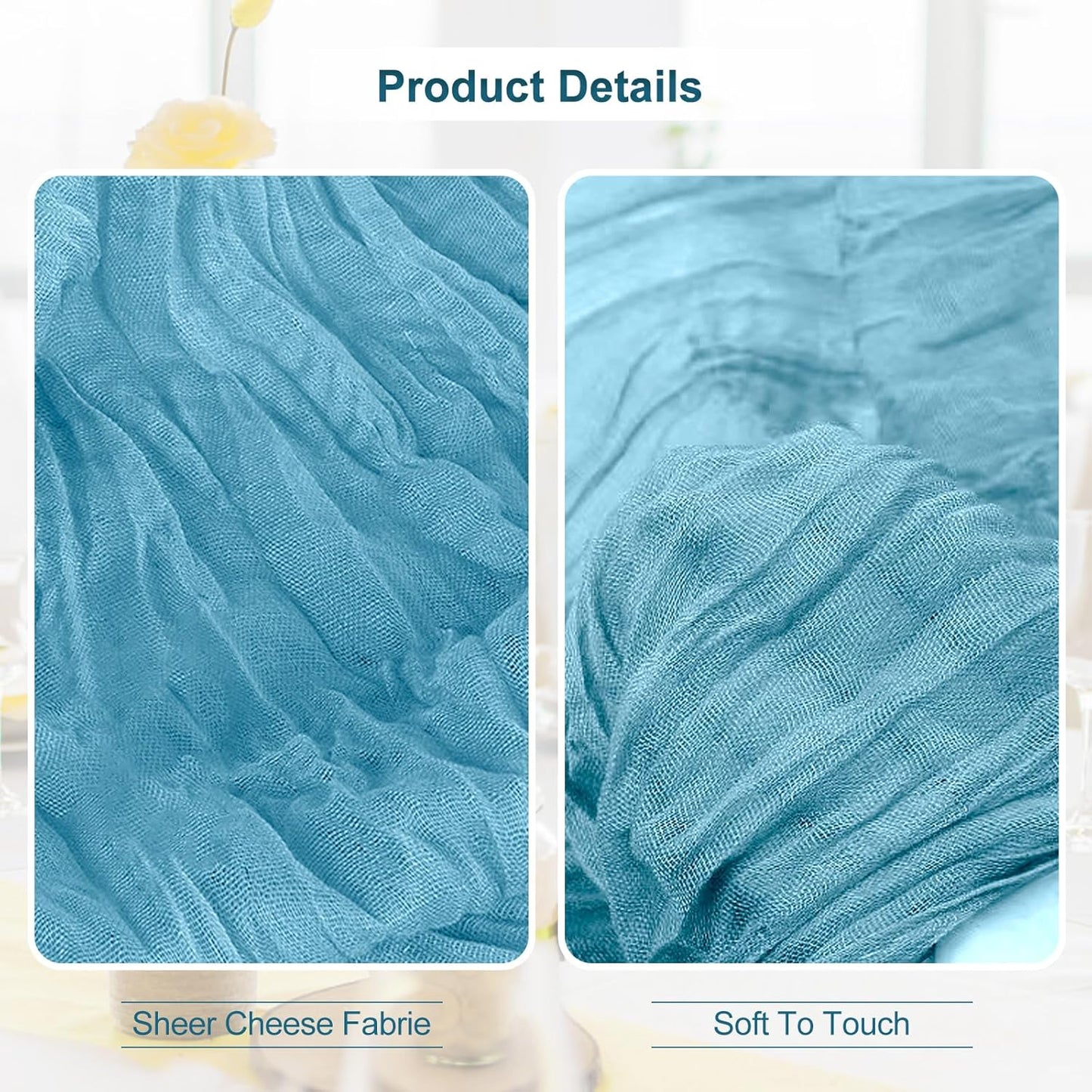 10 Pack Baby Blue Cheesecloth Table Runner 35x120 Inch 10Ft Rustic Gauze Cheese Cloth Table Runner Sheer Cheesecloth Table Runners for Wedding Party Bridal Shower Decoration