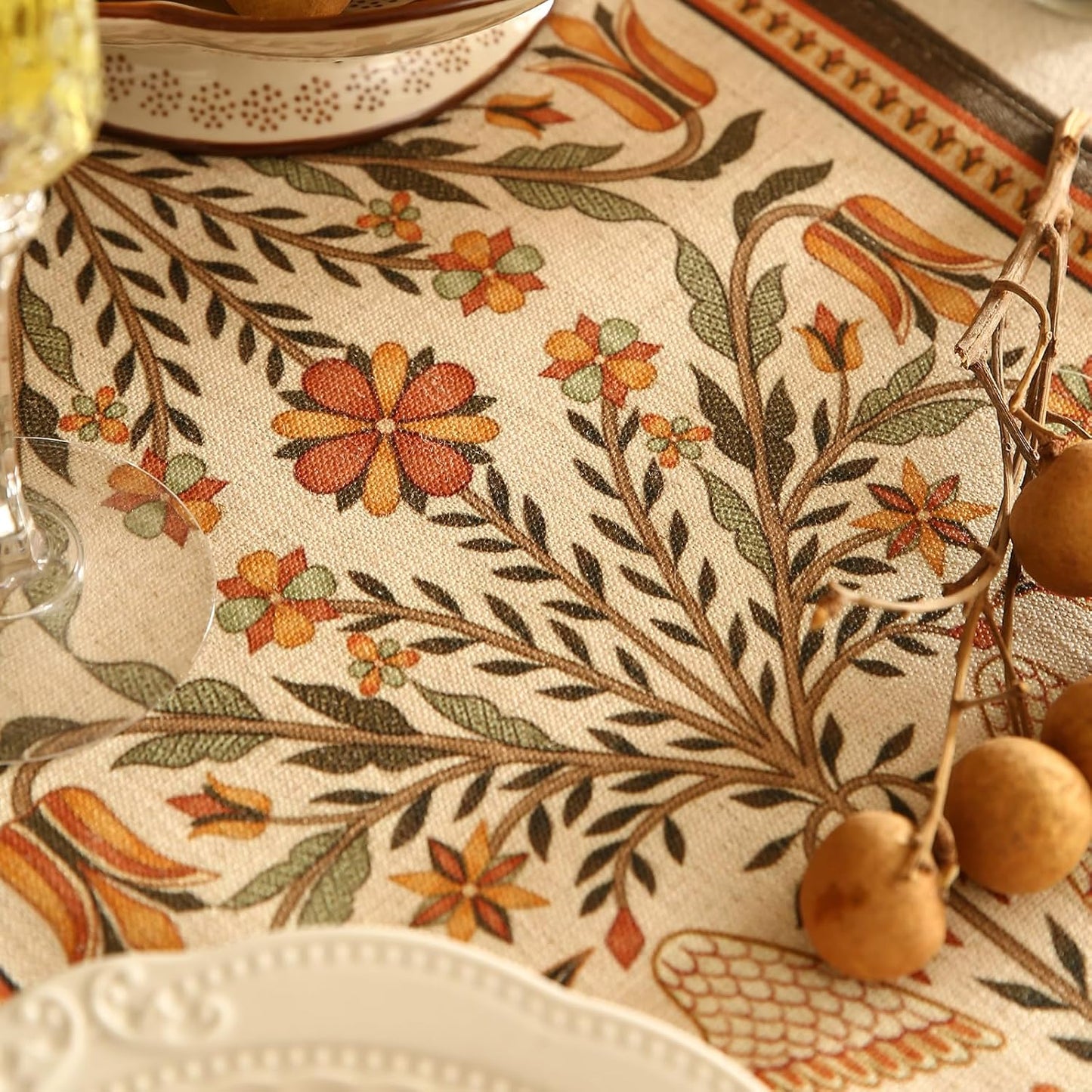 Decorative Linen Table Runner 71 Inches Long,Floral Print Rustic Runner for Table Decor Tabletop Table Runners for Kitchen,Dining,Tea Party,Home,Christmas,12"*71"