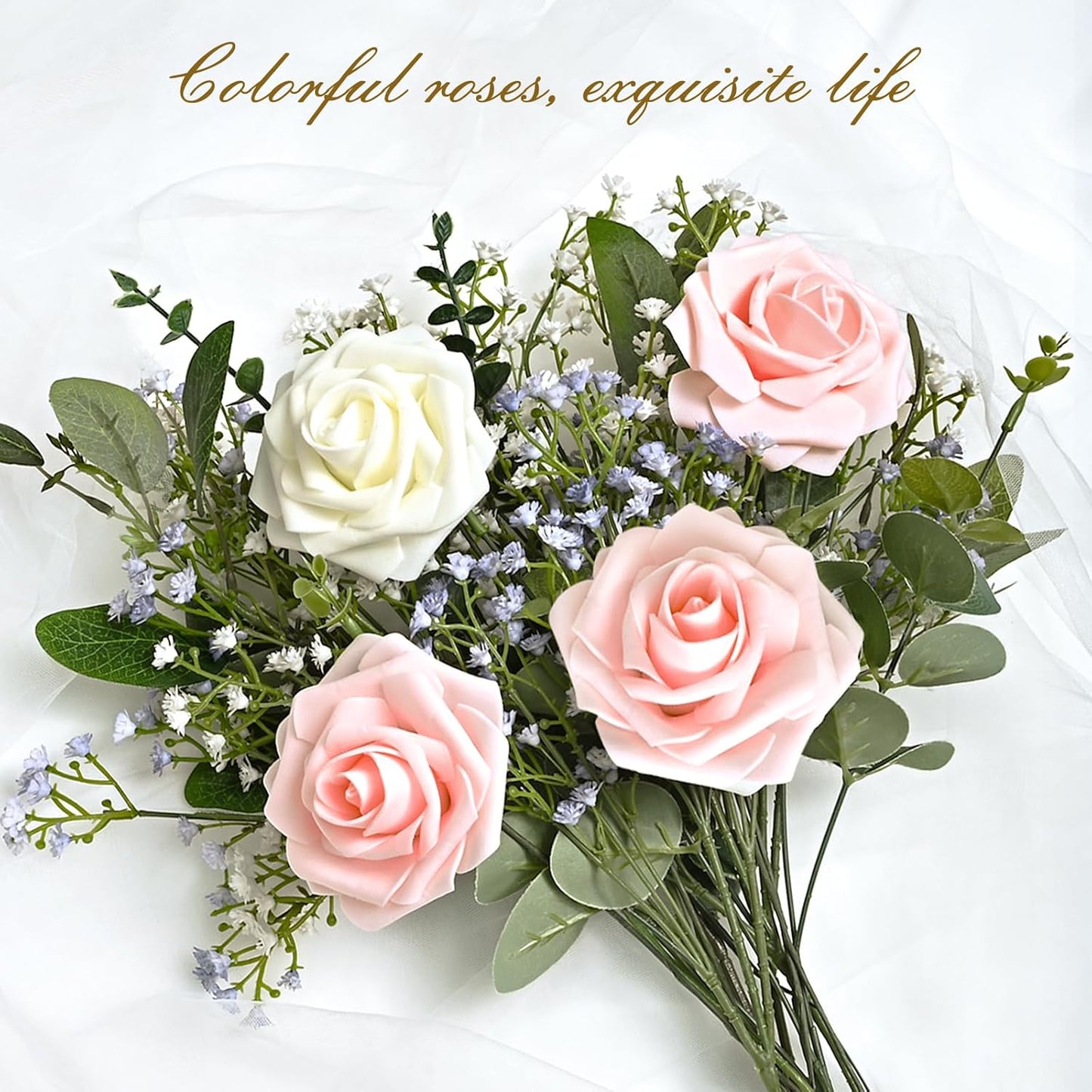 BLEUM CADE 36Pcs Artificial Flowers Fake Roses with Stems, Pink Boxed Foam Roses for DIY Bouquets Centerpieces Wedding Party Arrangement Bridal Shower Decor