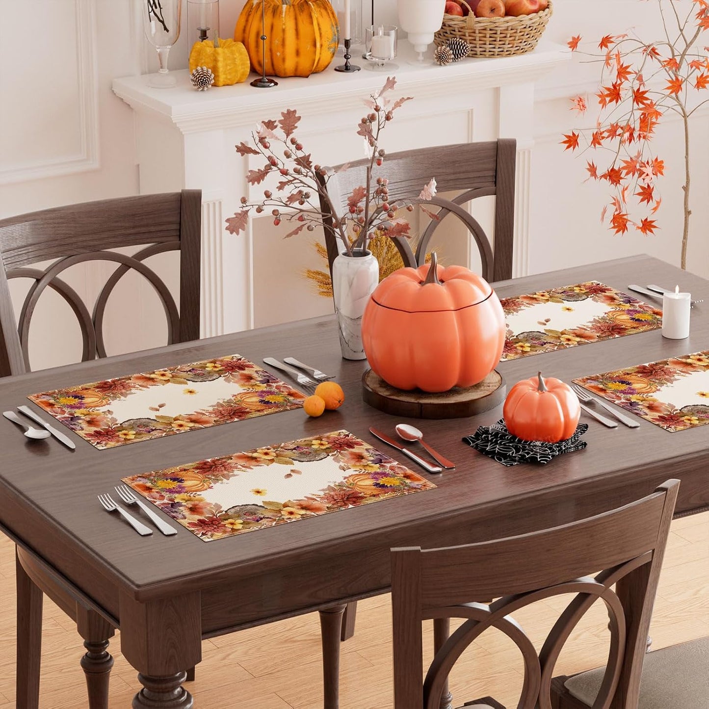 XCHI Fall Color Wild Flowers Watercolor Placemats Set of 4 for Party Home Kitchen Dining Table Decorations Table Mats 12x18 Inch