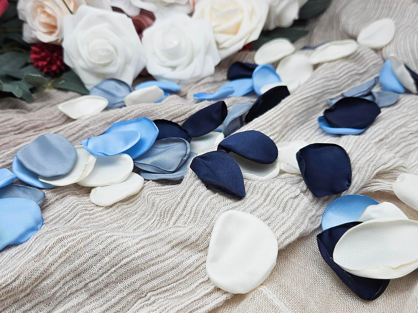 ZOOYOO 200Pcs Silk Rose Flower Petals for Valentaine's Day,Wedding Flower Gril Basket,Aisle Scatter,Table Centerpieces,Romantic Night Decoration,3.5cm Each(Blue Series