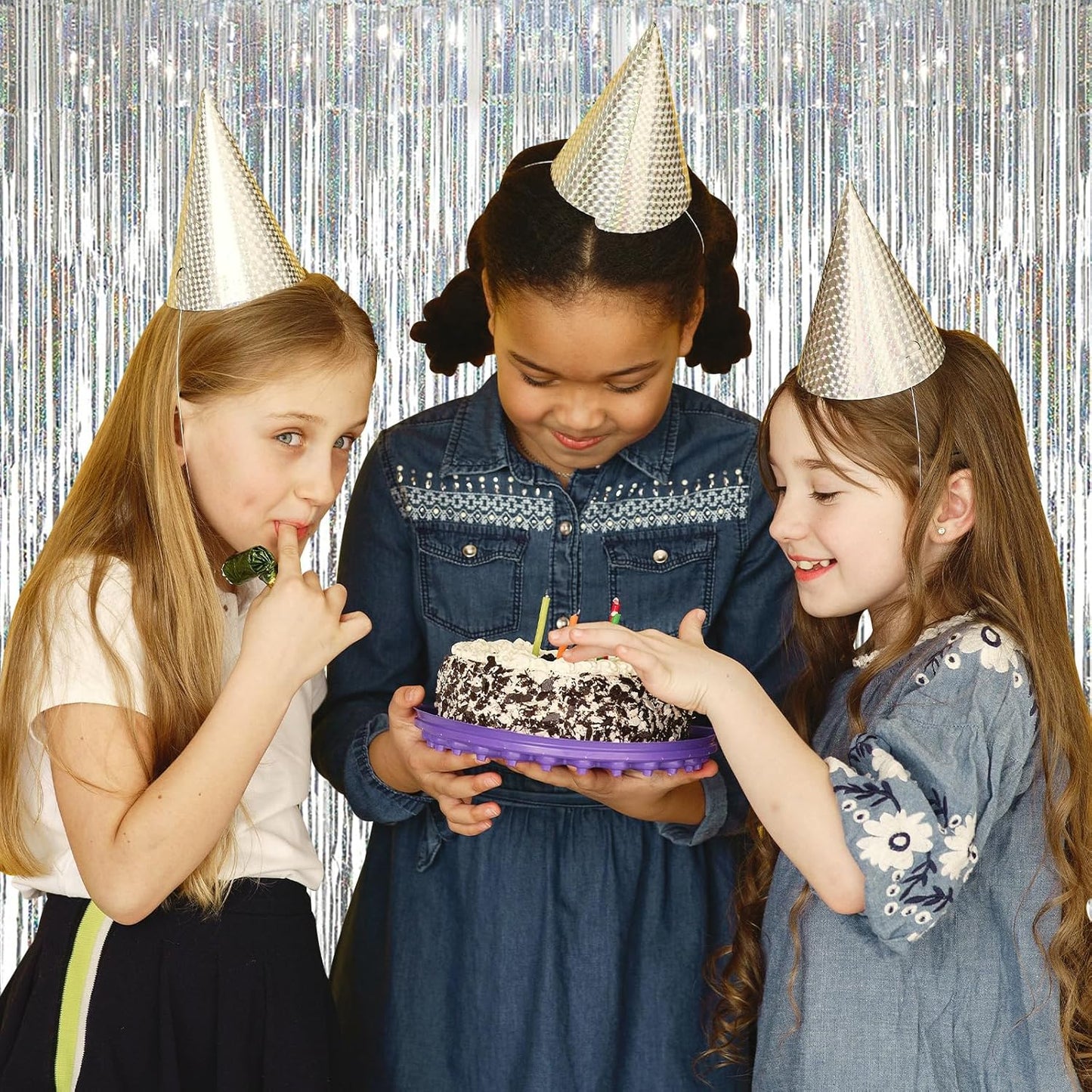 10 Pack Silver Backdrop Curtain 3.2ft x 8.2ft Metallic Tinsel Foil Fringe Curtains Photo Booth Background for Birthday Party Decoration Baby Shower Engagement Wedding Christmas Decoration (Silver)