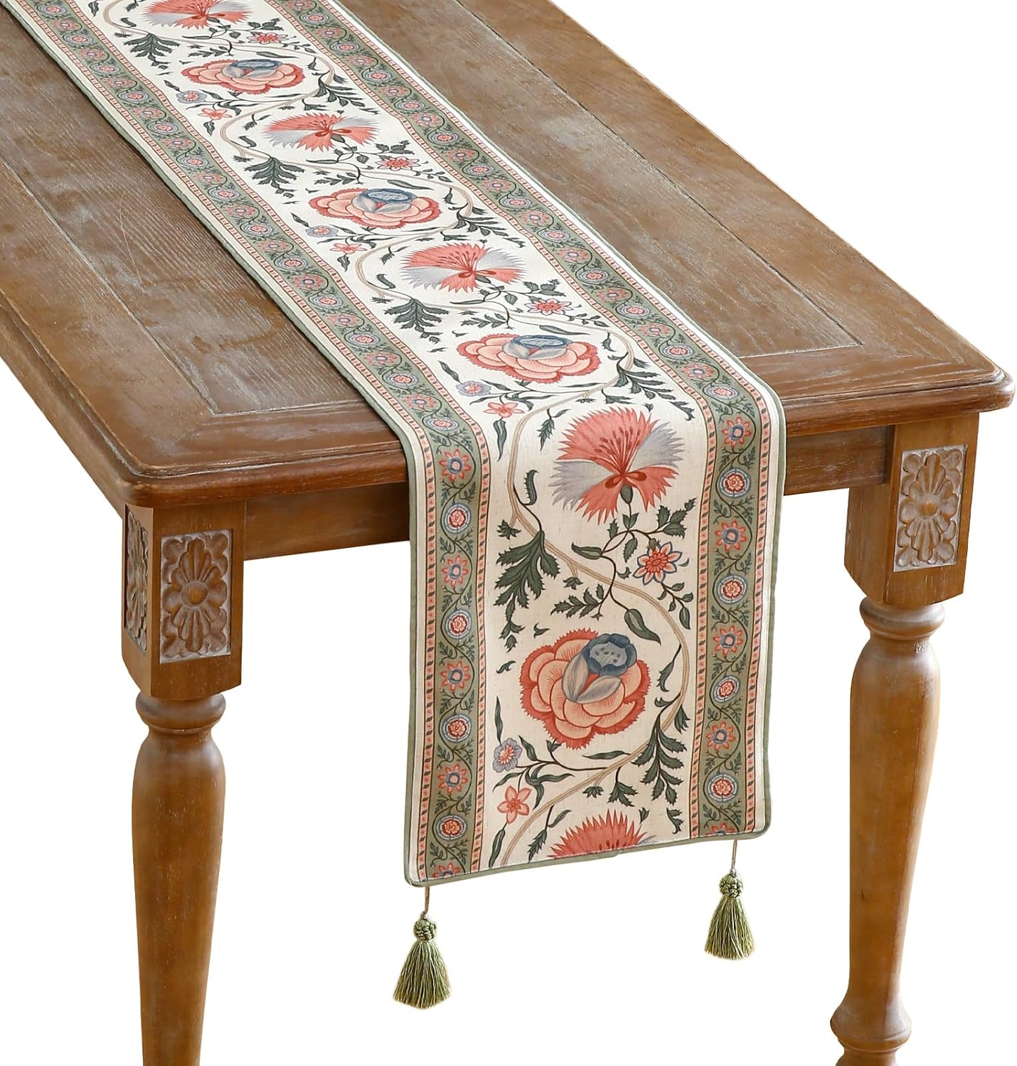ISAENNE Designer Vintage Linen Table Runner 102 Inches Long,Elegant Floral Pattern Wrinkle Resistant Table Runners for Dining Tables,Thanksgiving,Kitchen Tables,Christmas,12"*102"-Daffy B