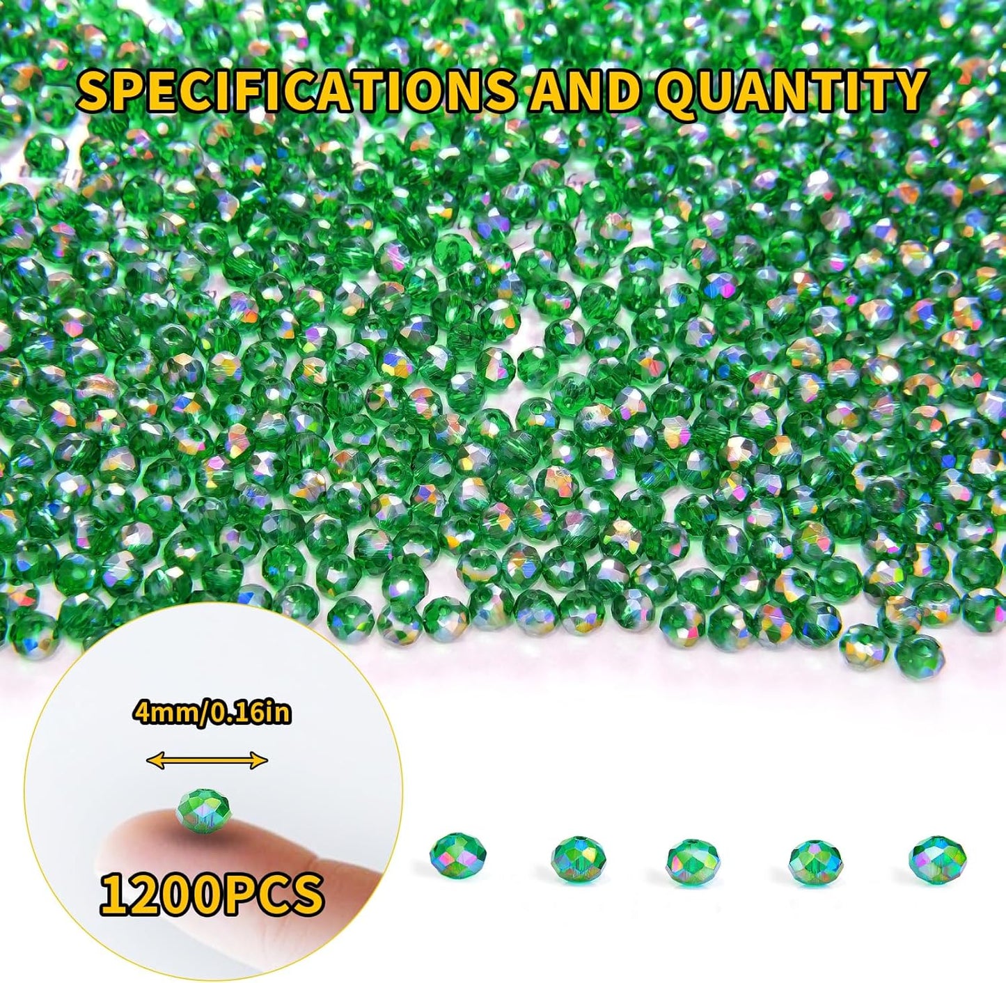 1200Pcs 4mm Crystal Glass Beads for Jewelry Making Beads for Bracelets Necklace Pendants Making Supplies(Malachite Green)