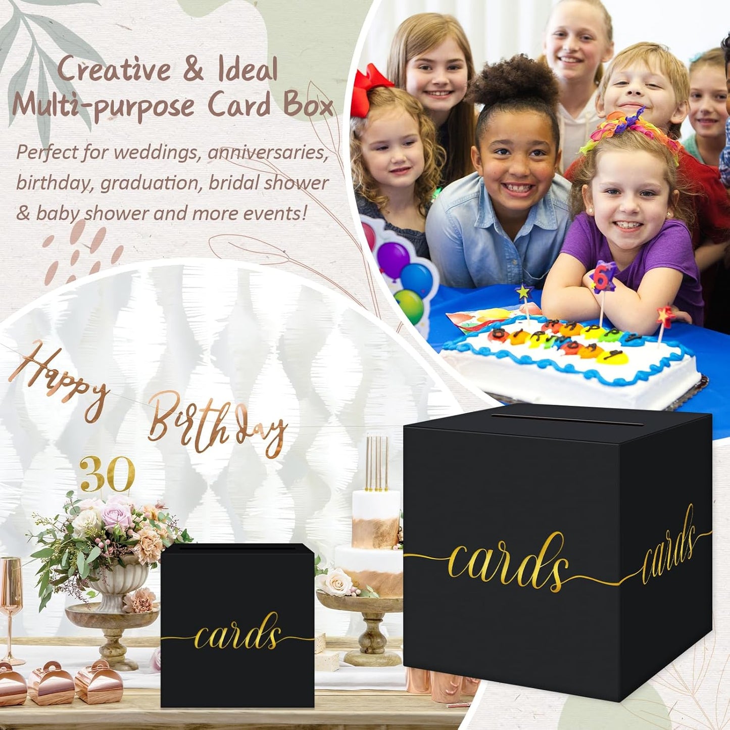 QIKSION Black Card Box for Party, Gold Foil Gift Card Box for Graduation, Wedding Reception, Birthday, Baby Shower, Raffle