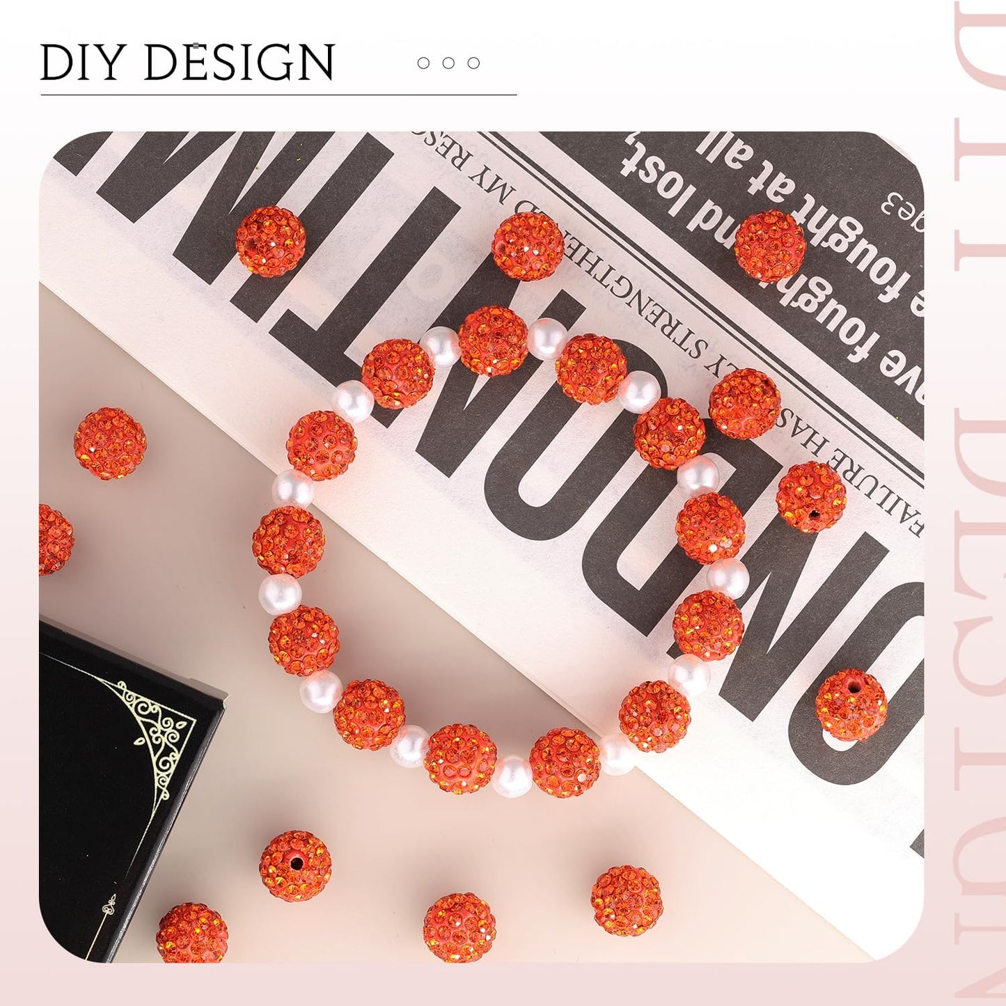 150 pcs 10mm Rhinestone Beads for Jewelry Making, Orange Shiny Round Shamballa Disco Beads Bulk, Sparkle Crystal Clay Christmas for Bracelet Baseball Necklace Earring Crafting and DIY