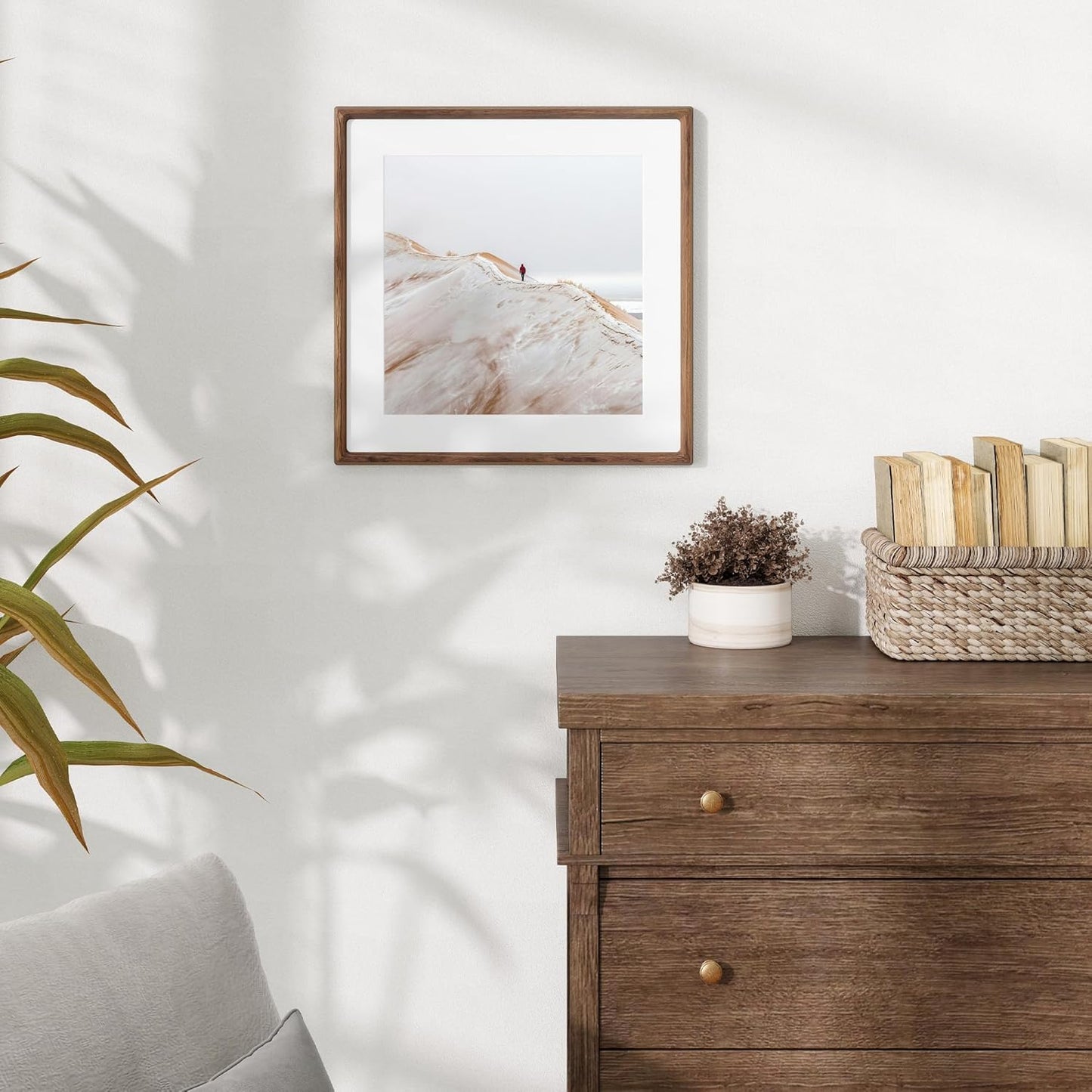 16x16 Picture Frame USA-Sourced Natural Walnut Wood Solid Original Wood Photo Frame Rounded Corner with Mat to 12x12 Picture Display with Real Glass Family, Wedding Picture, Photo, Certificate