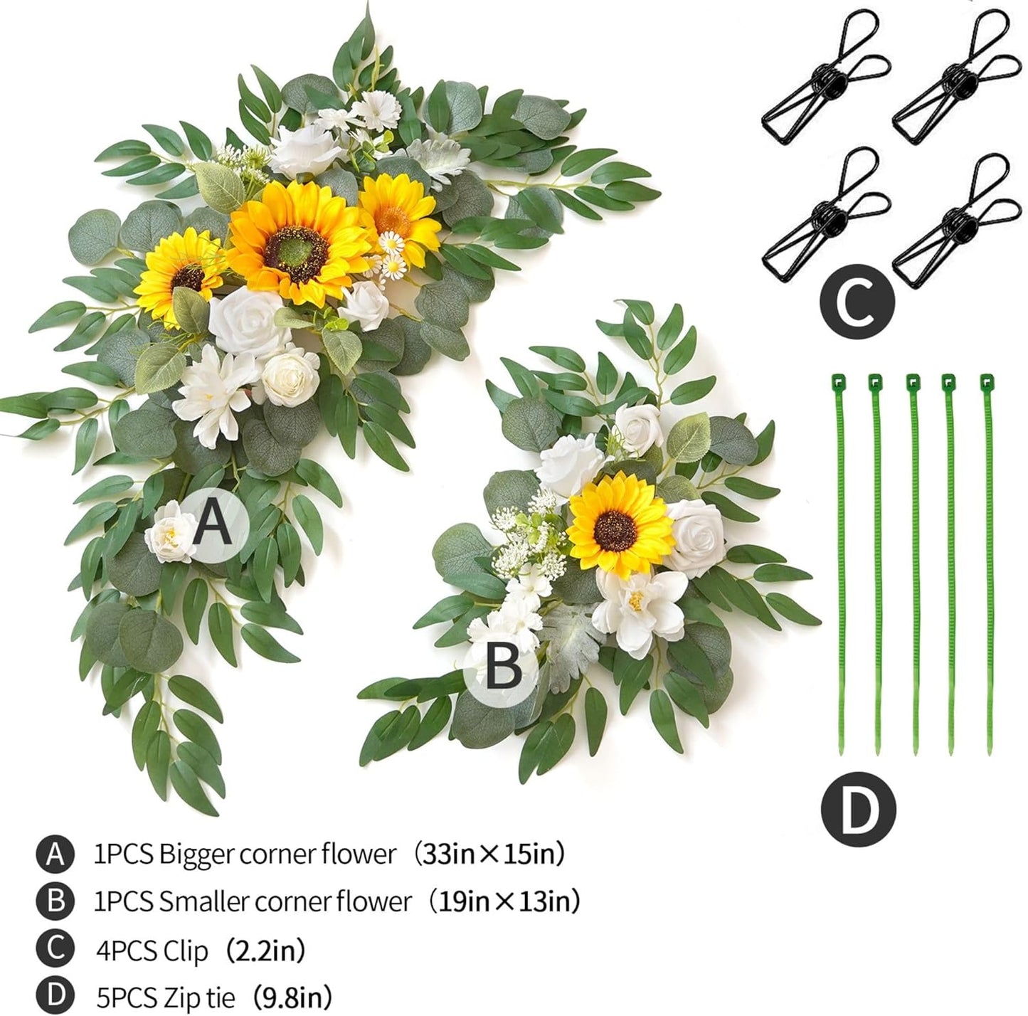 Wedding Sign Faux Flower Swag (Pack of 2) for Ceremony Party Reception Entrance Floral Decor Wall Easel Stand for Wedding Poster Welcome Sign(Sunflower)