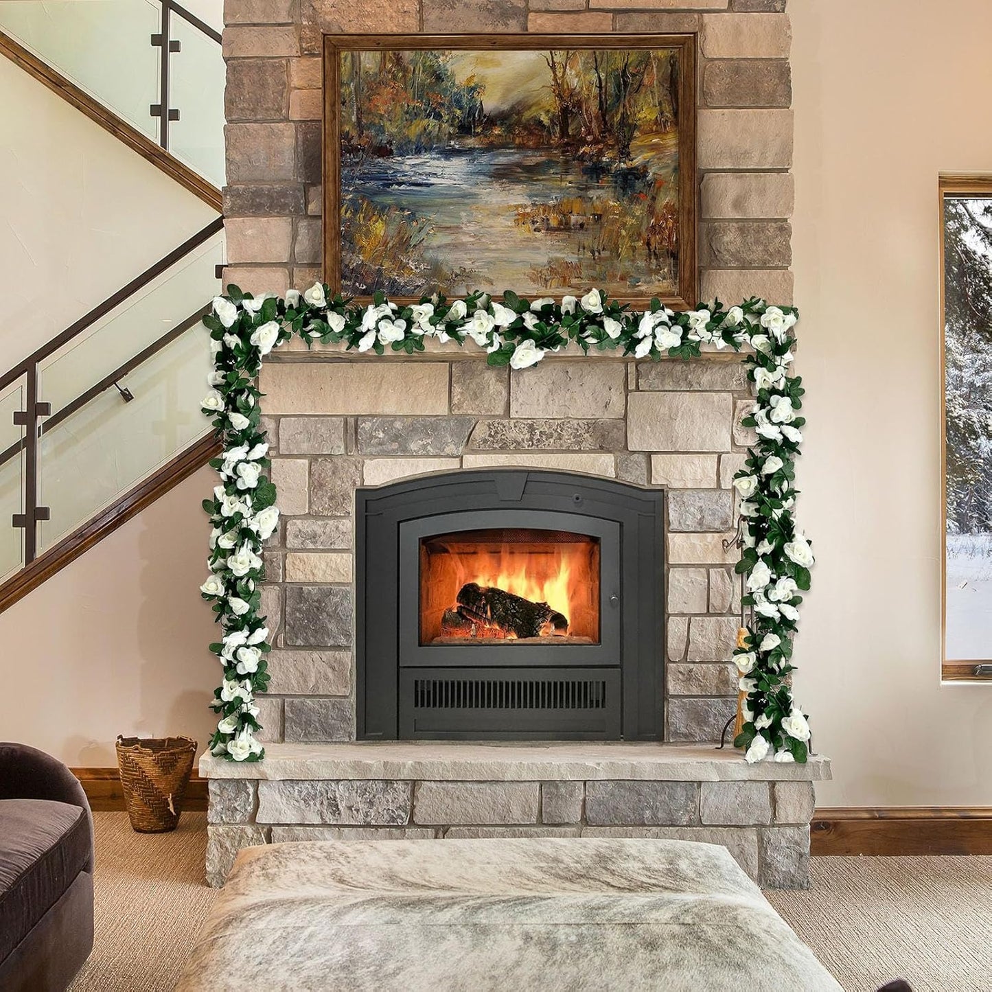 16Pcs 126Ft White Rose Garland, Fake Rose Hanging Flowers, Artificial Flower Vine, Hanging Floral Vine Garland for Wedding, Birthday Party, Wall Arch, Halloween, Christmas Garden Backdrop Decor