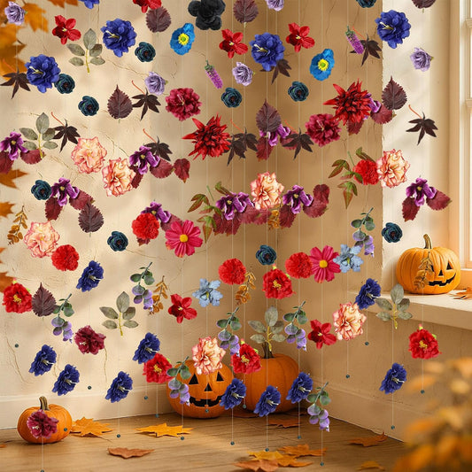 XunYee 6 Pcs 35.4 ft Flower Garlands Hanging Wildflower Backdrop Decoration Artificial Floral Garlands Fake Flower Vines Faux Silk Decor for Halloween Fall Wedding Garden Wall Arch (Autumn)