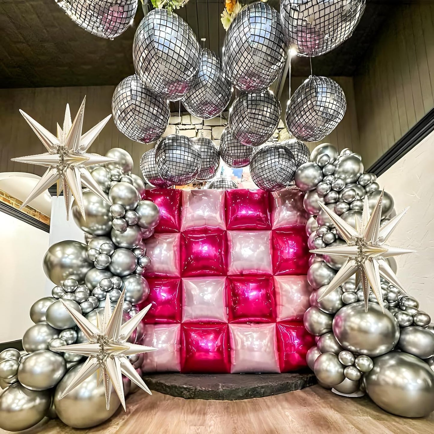 12Pcs Disco Ball Balloons, 22" 15" 10" 4D Aluminum Foil Balloons, Metallic Silver Disco Balloon for Birthday Bachelorette Disco 70s 80s 90s Themed Graduation New Year Eve Prom Party Decorations