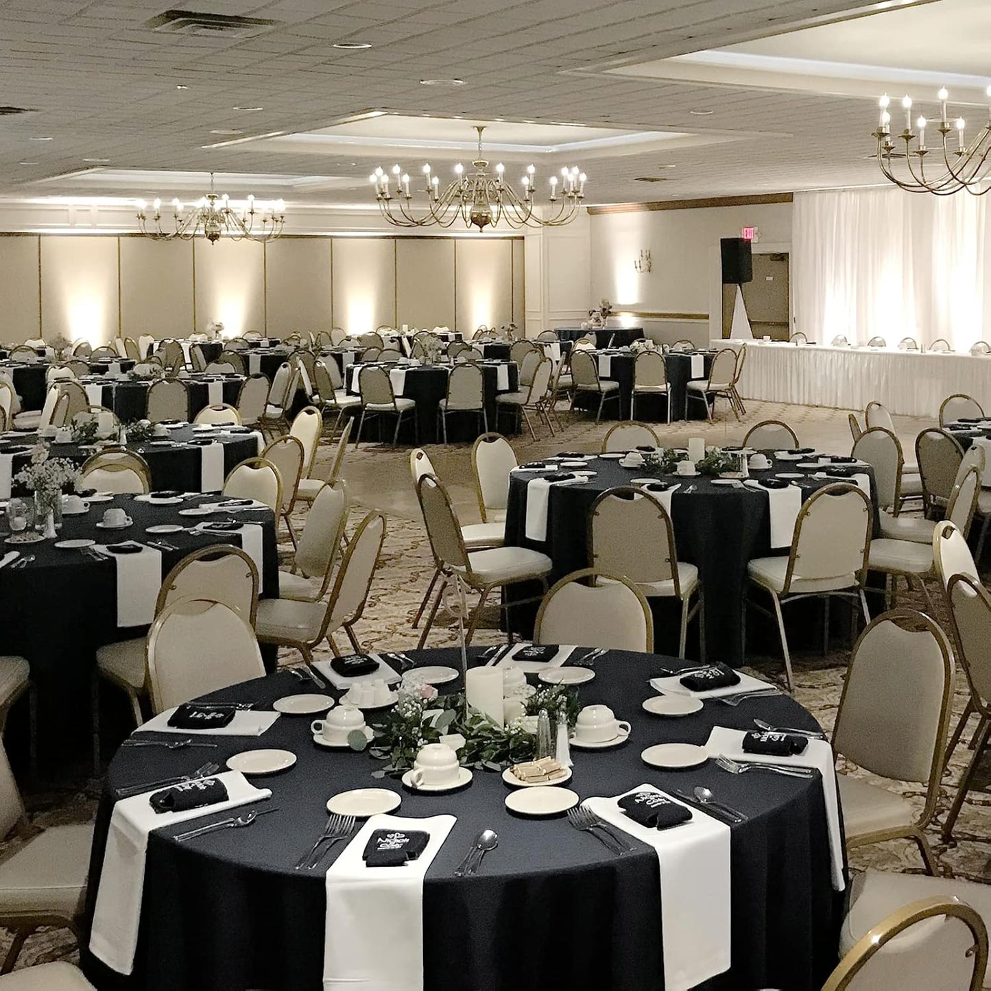 12 Pack 120 Inch Round Tablecloth, Black Polyester Fabric Table Cloth for Round Table, Washable Tablecover for Wedding Party Dining Buffet Banquet Restaurant and Camping