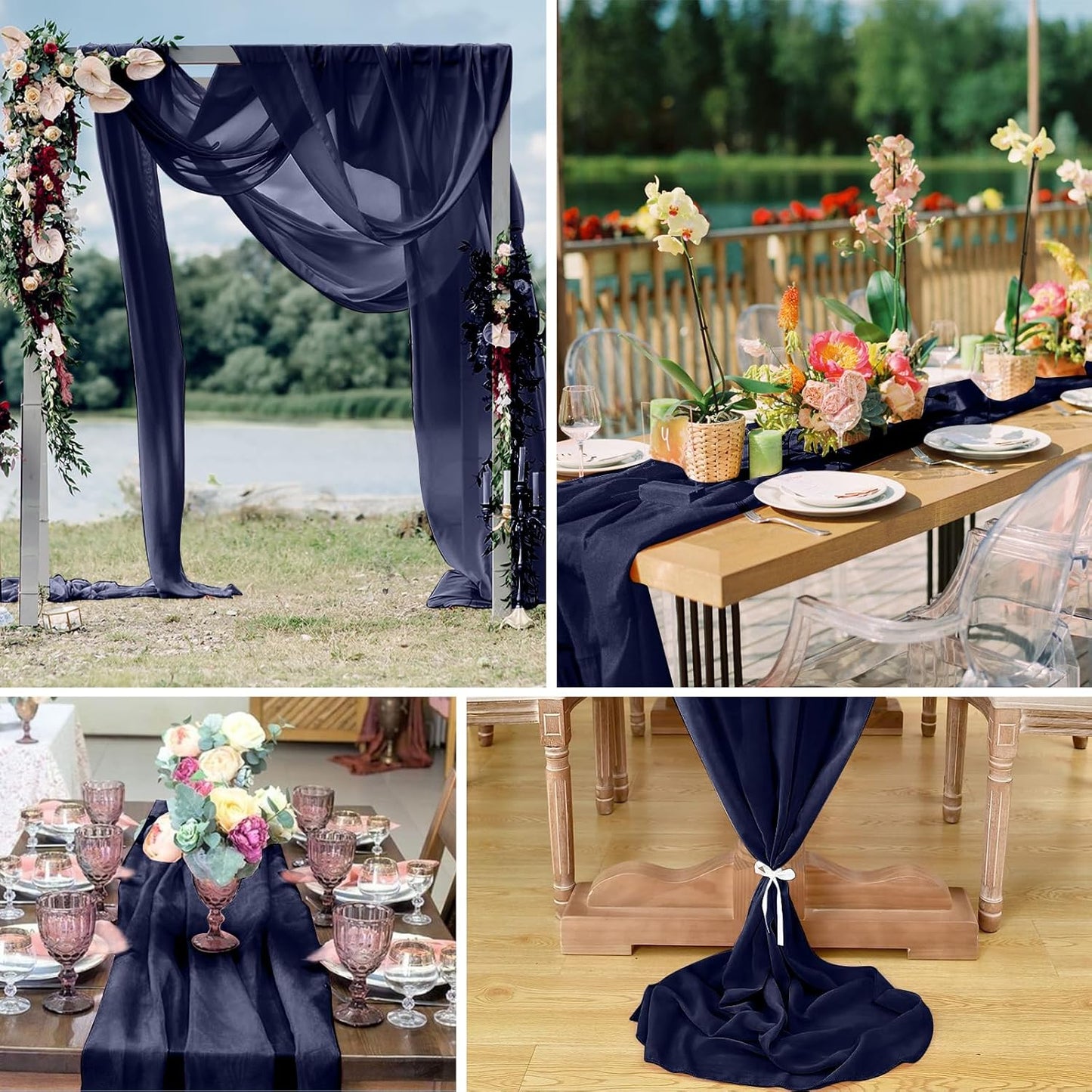 10 Pack 10ft Navy Blue Chiffon Table Runners Wedding Table Runner Sheer Romantic Tulle Table Runner for Christmas Wedding Bridal Tea Party Baby Shower Birthday Party Table Decorations(120 x 12 in)