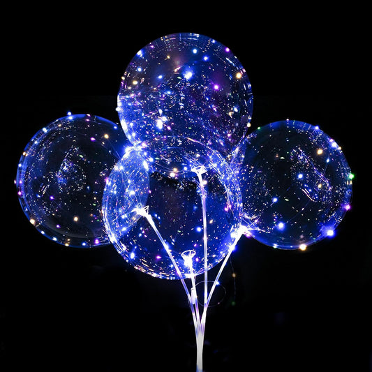 12 Pack Big Light Up BOBO Led Balloons with Sticks - Clear Balloons with Lights, Glow in the Dark, Flicker in the Daylight - Perfect Glow Party Supplies for Birthday, Wedding, Graduation, Multicolor