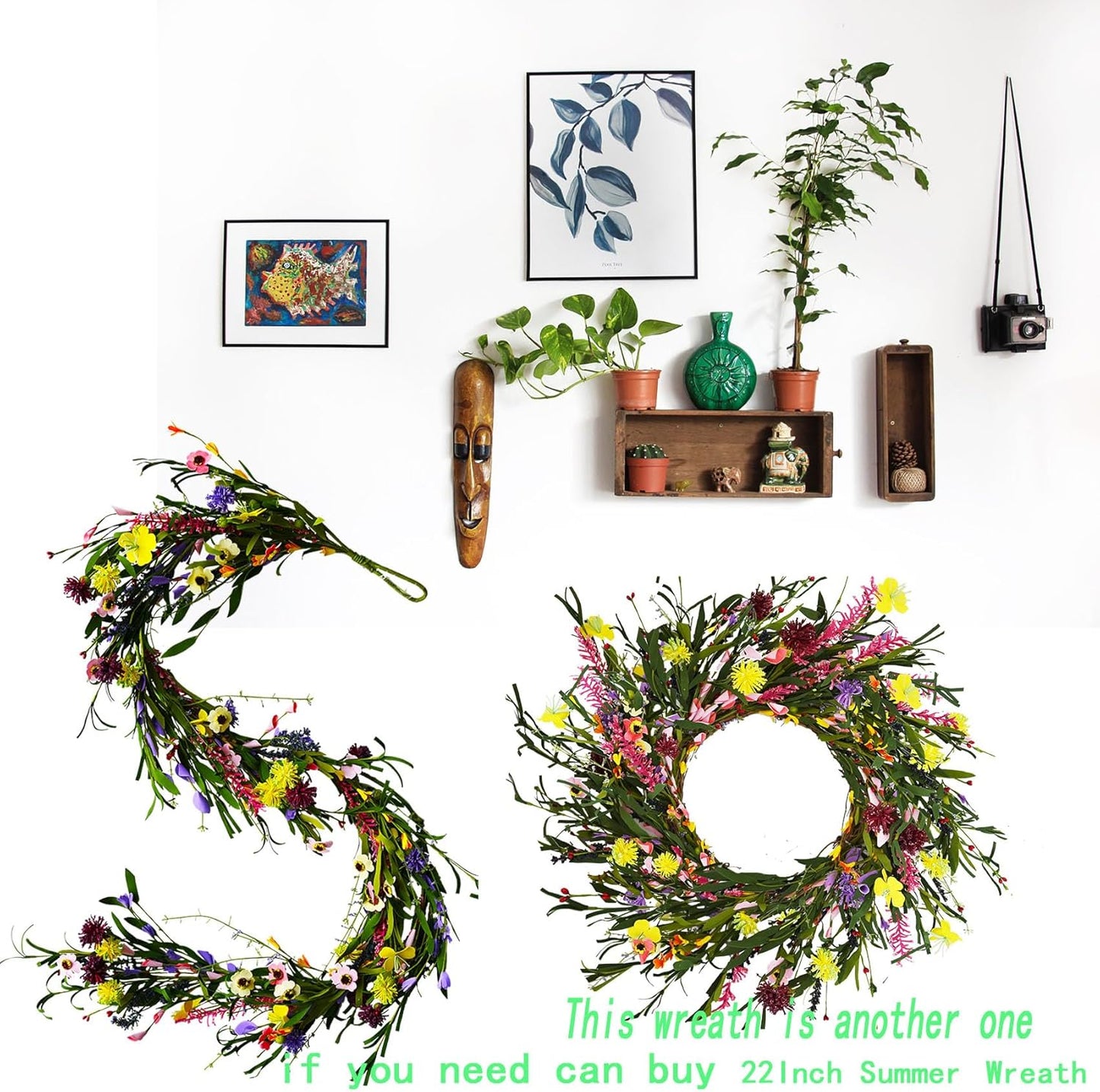 2PCS Artificial Wildflower Garland, 6FT Faux Flower Hanging Vine, Purple Flowers Ivy, Spring Summer Garland with Eucalyptus Lavender Vine for Sign Board Party Home Decor